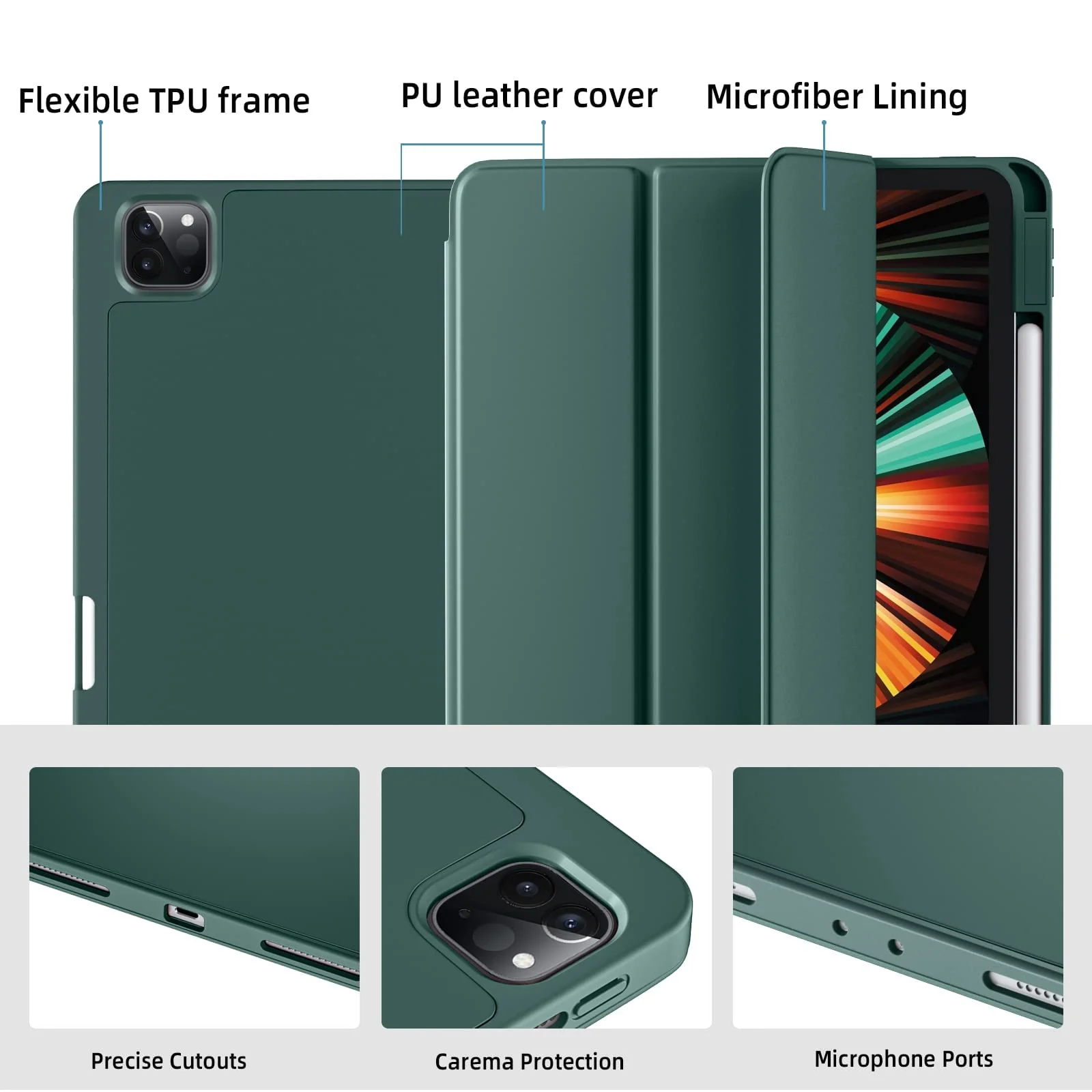 DL3 Mobilak Smart Case for Xiaomi Pad 5 / Xiaomi Mi Pad 5 Pro 11.0 inch 2021 with Pencil Holder, Soft TPU Smart Stand Back Cover Auto Wake/Sleep Feature - Green