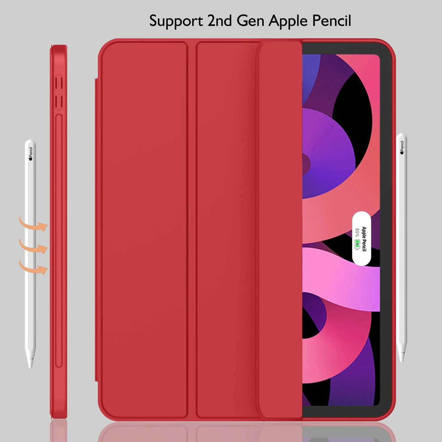 DL3 Mobilak iPad Air 11-Inch M2 (2024), iPad Air 5/4 (2022/2020 5th/4th 10.9-Inch) Case with Pencil Holder Full Body Protection + Apple 2nd Pencil Charging and Auto Wake/Sleep - Red