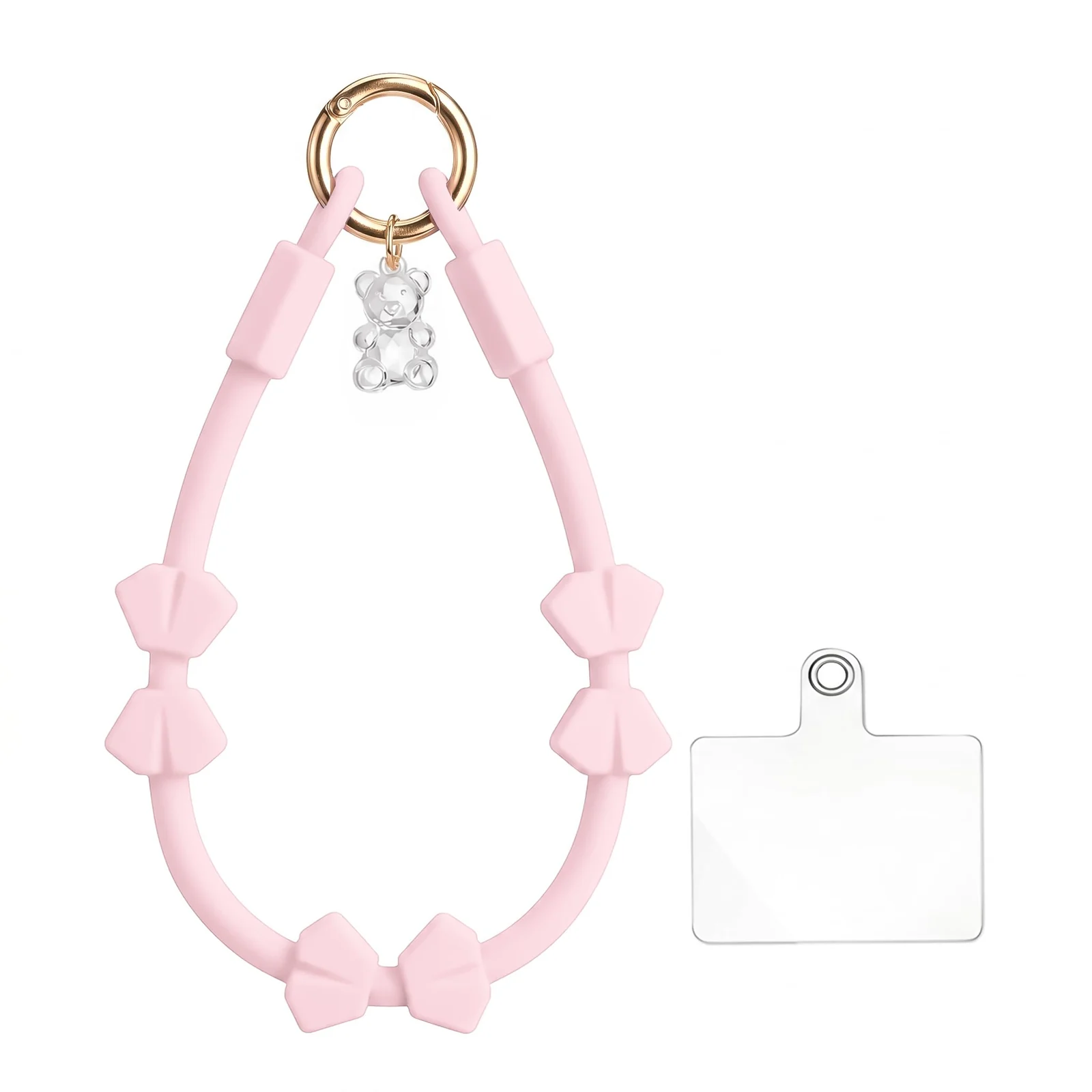 DL3 Mobilak Silicone Crystal Lanyard, 30cm Phone Wrist Strap Lanyard Keychain Office Wrist Strap with Clasp and Bear for Women Phone ID Card, Keys Strap - A-Pink