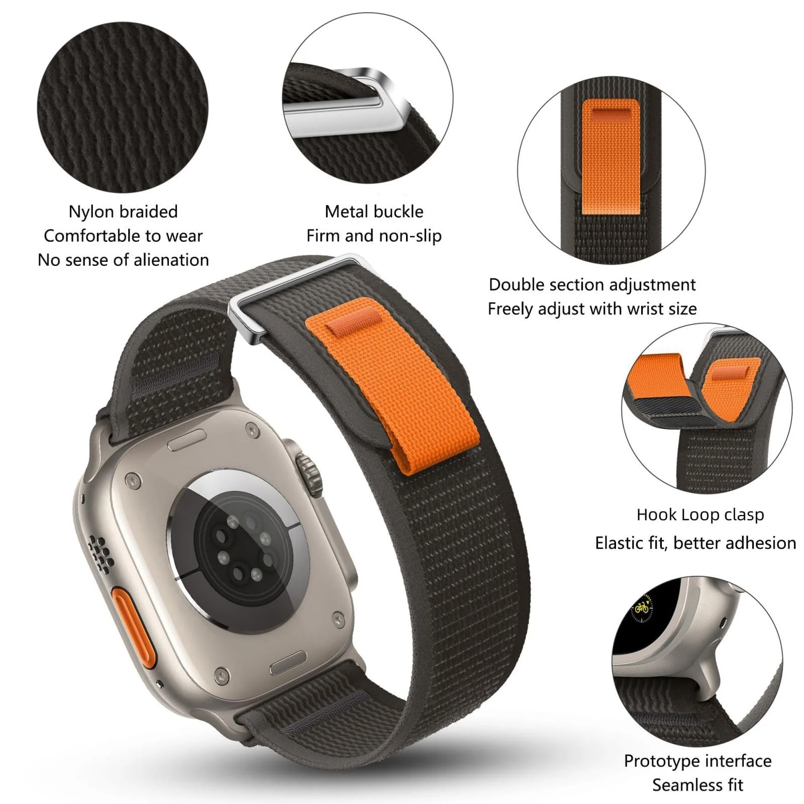 DL3 Mobilak Alpine Loop Nylon Strap Compatible with Apple Watch Band 38mm 40mm 41mm Men Women, Rugged Alpine Loop Nylon Sport Bands with Titanium C-Hook Stap for iWatch Series SE2 SE 9 8 7 6 5 4 3 2 1 - Black