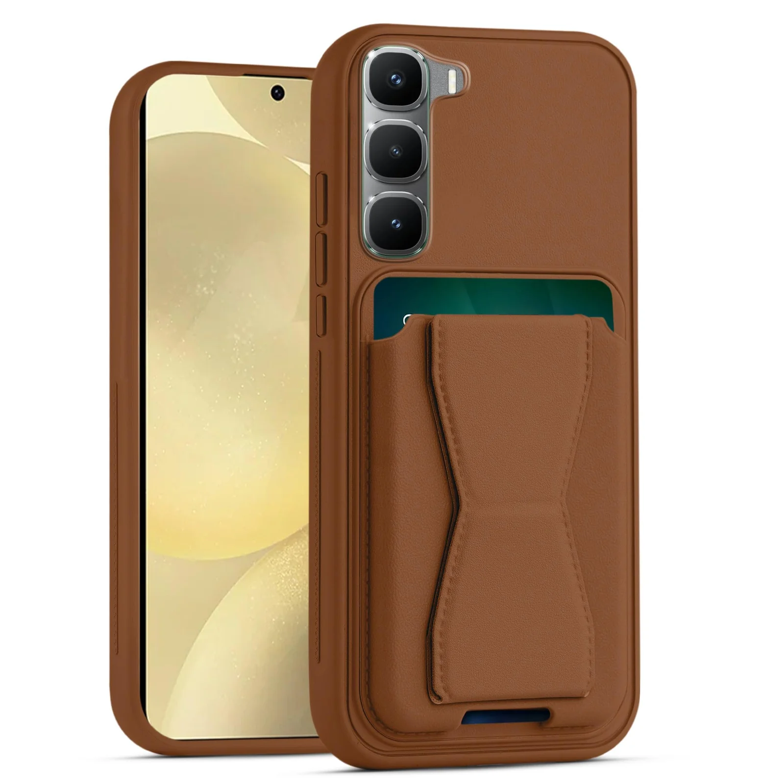 Dl3 Mobilak Leather Wallet Case Compatible with Infinix Hot 60 Pro, Leather Back Cover With TPU Frame, Shockproof Protective Phone Case with Card Holder Stand - Brown