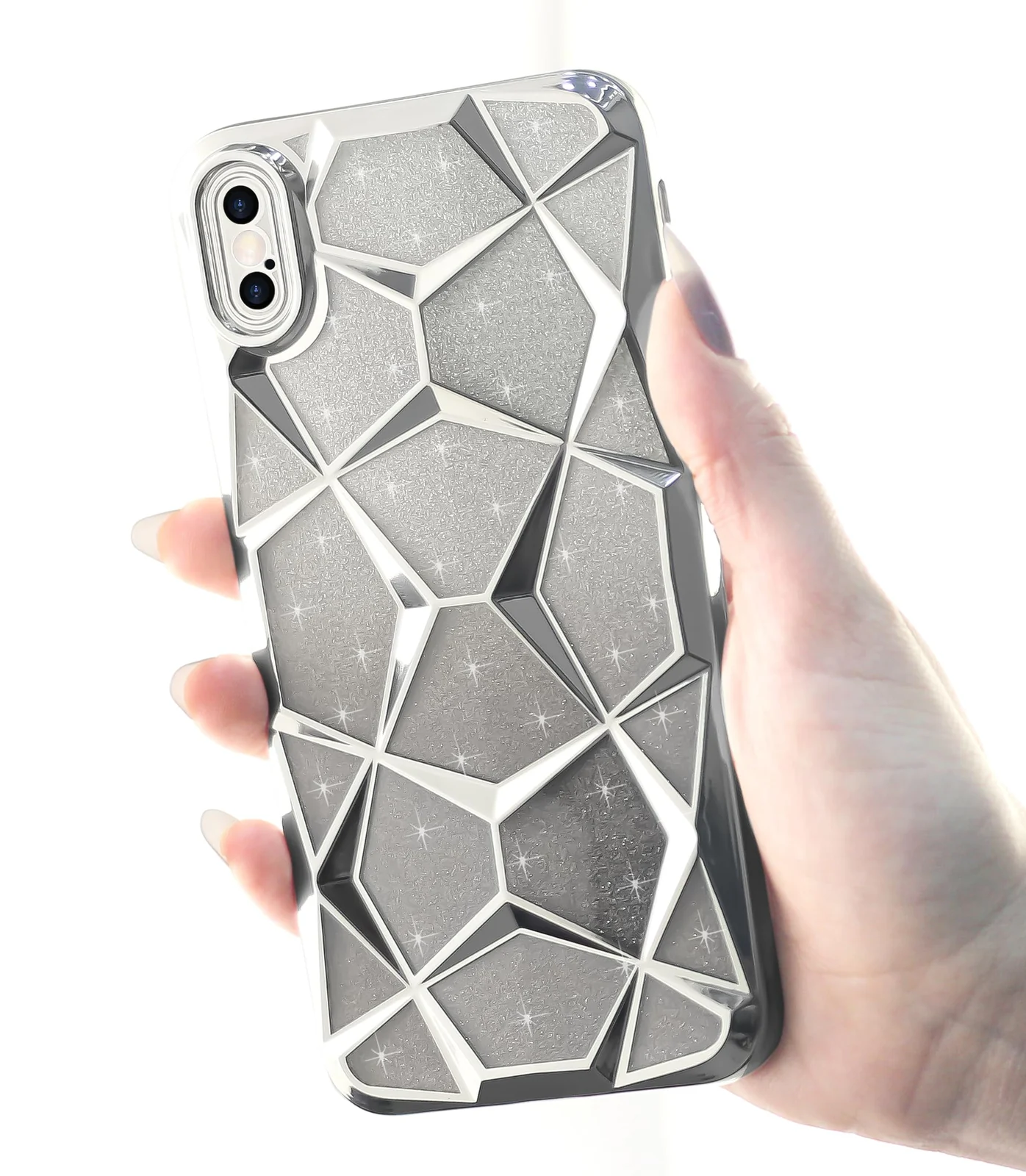DL3 Mobilak Compatible with iPhone X/iPhone XS Case Plating Bling Gradient Glitter Clear Cover Soft TPU Silicone Cute Camera Protection Shockproof Back for Women Girls Case - Silver