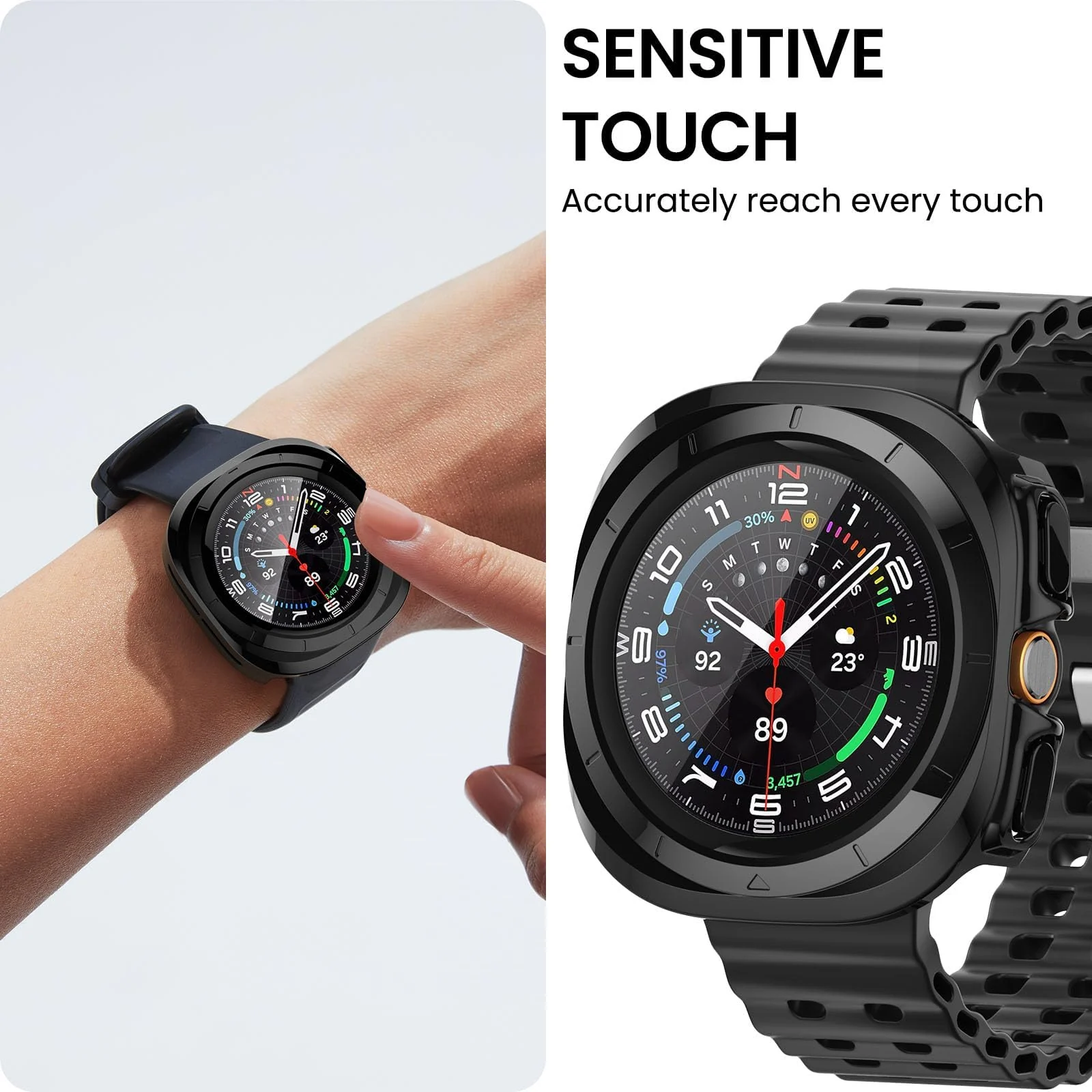 DL3 MOBILAK Case Compatible with Samsung Galaxy Watch Ultra 2025/Galaxy Watch 7 Ultra 2024 47mm, Full Coverage Slim Hard Case Protective Bumper Built-in Tempered Glass Screen Protector Shell - Black