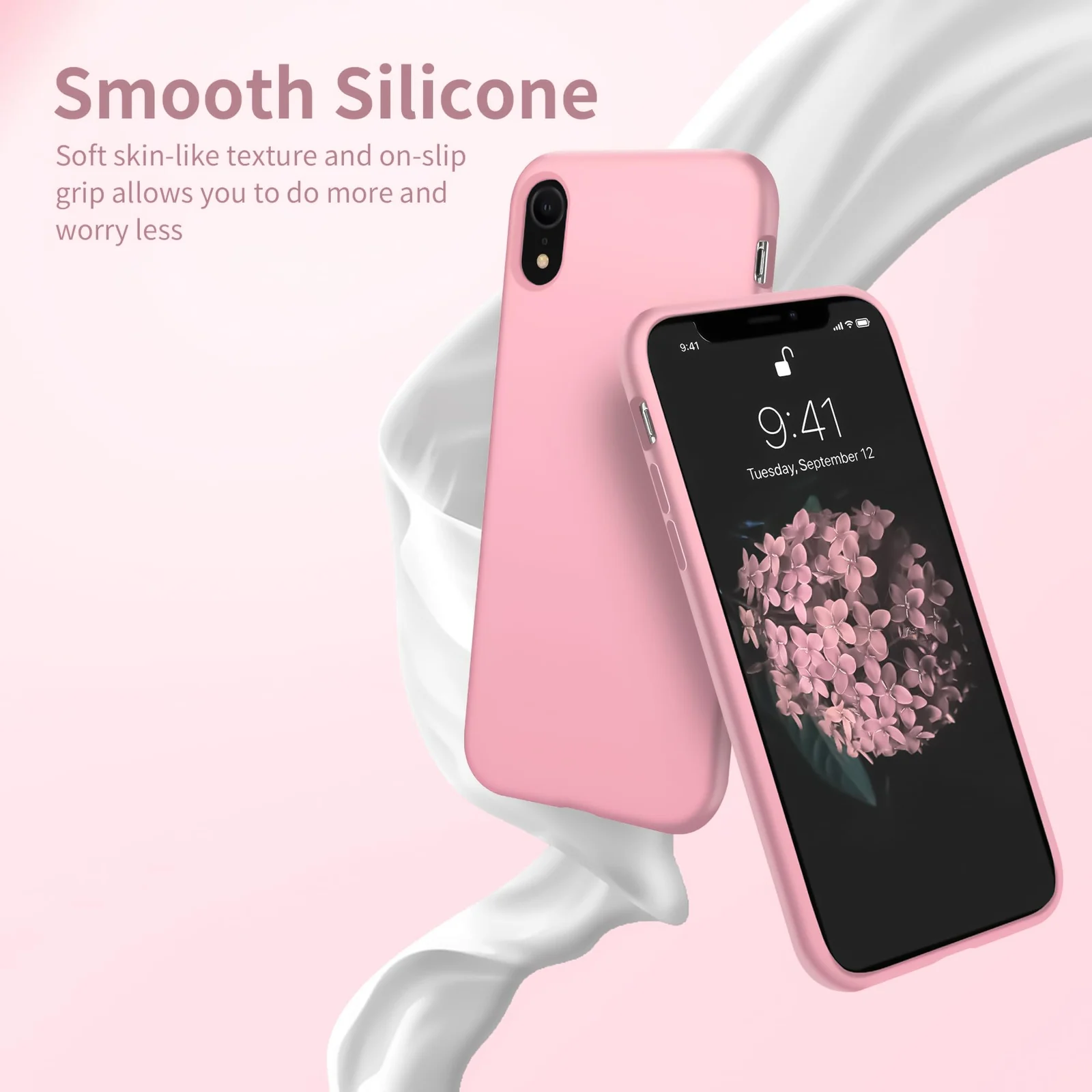 DL3 Mobilak Compatible with iPhone XR Case, Liquid Silicone Case, Full Body Protective Cover, Shockproof, Slim Phone Case, Anti-Scratch Soft Microfiber Lining - Pink