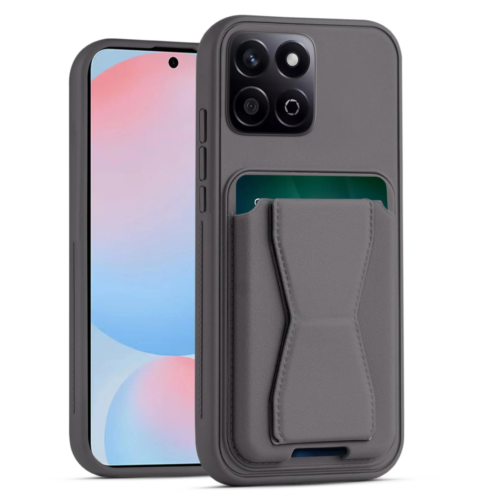 DL3 Mobilak Leather Wallet Case with Card Slot for Honor X6b with Camera Protection and Shockproof Design - Dark Gray