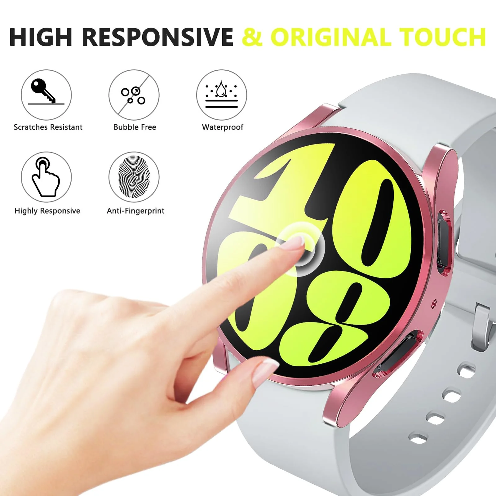 DL3 Mobilak Screen Protector Case for Samsung Galaxy Watch 6 44mm, Flexible TPU Cover Shockproof Protective Case Plated Bumper Shell Galaxy Watch 6 44mm - Pink