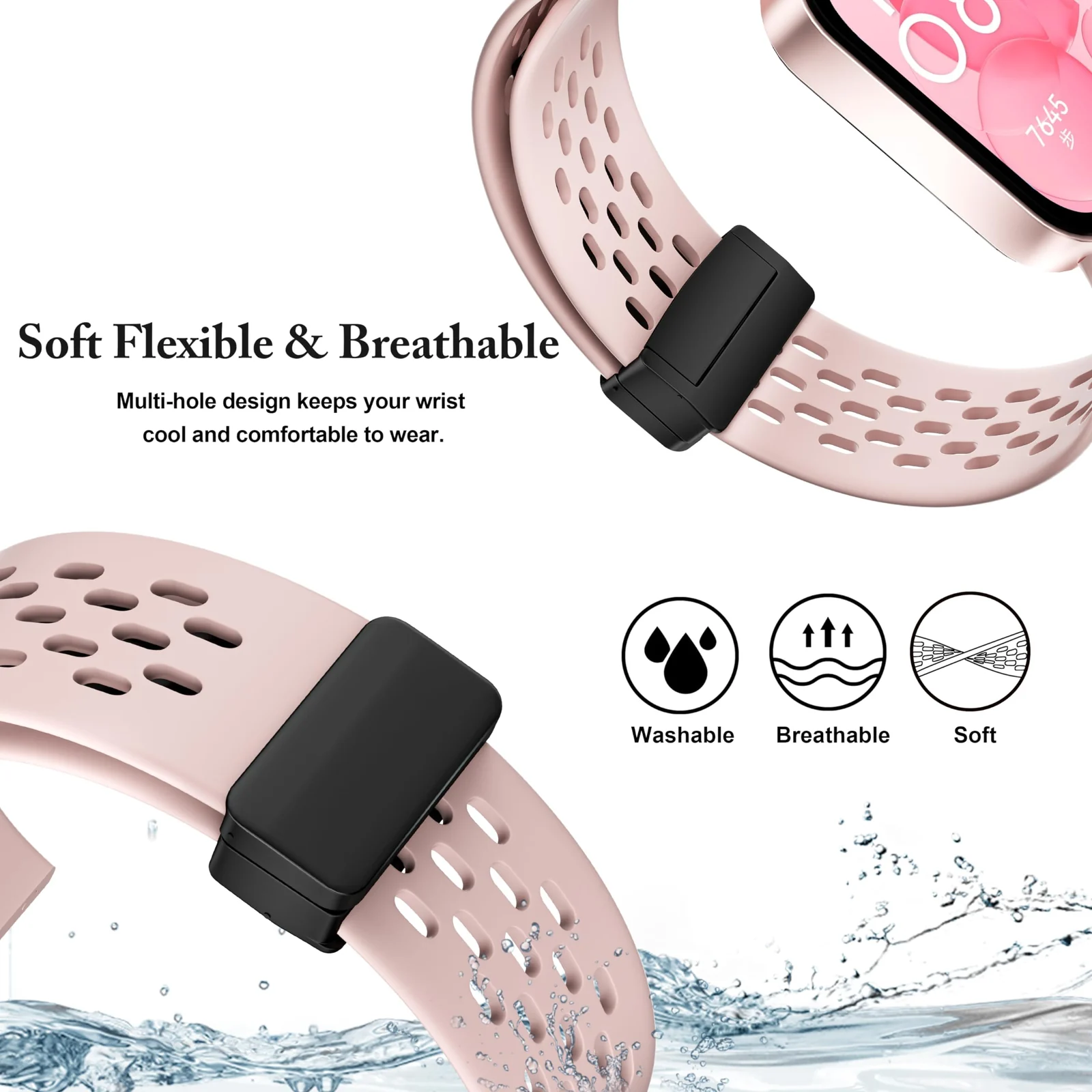 DL3 Mobilak Silicone Strap Compatible with Huawei Watch Fit 3/Fit 4/Fit 4 Pro Magnetic Metal Buckle Sport Silicone Breathable Strap for Men Women Band Quick Release Soft Replacment Wristband - Pink