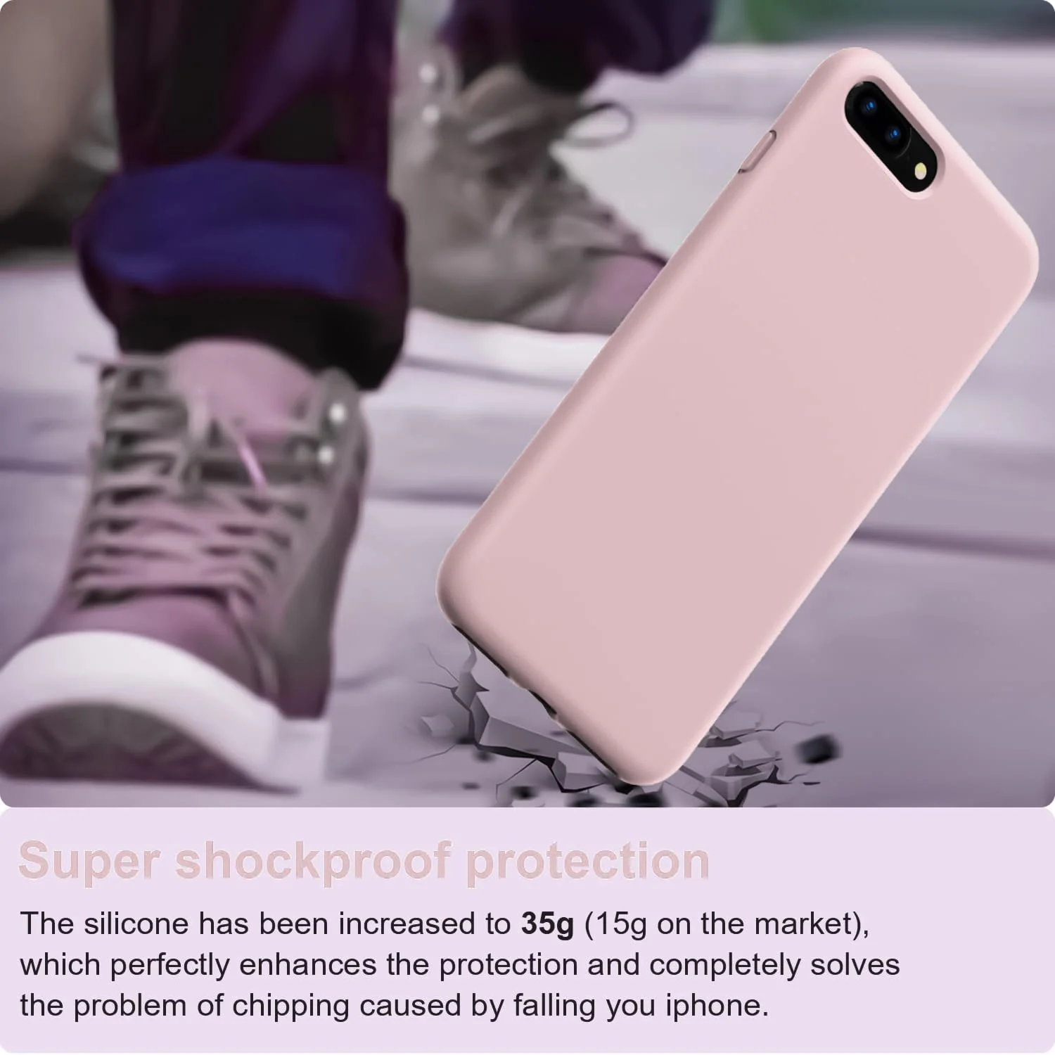 DL3 Mobilak Liquid Silicone Protective Case for iPhone 7 Plus / iPhone 8 Plus with Camera Protection and Microfiber Lining - A Pink Sand