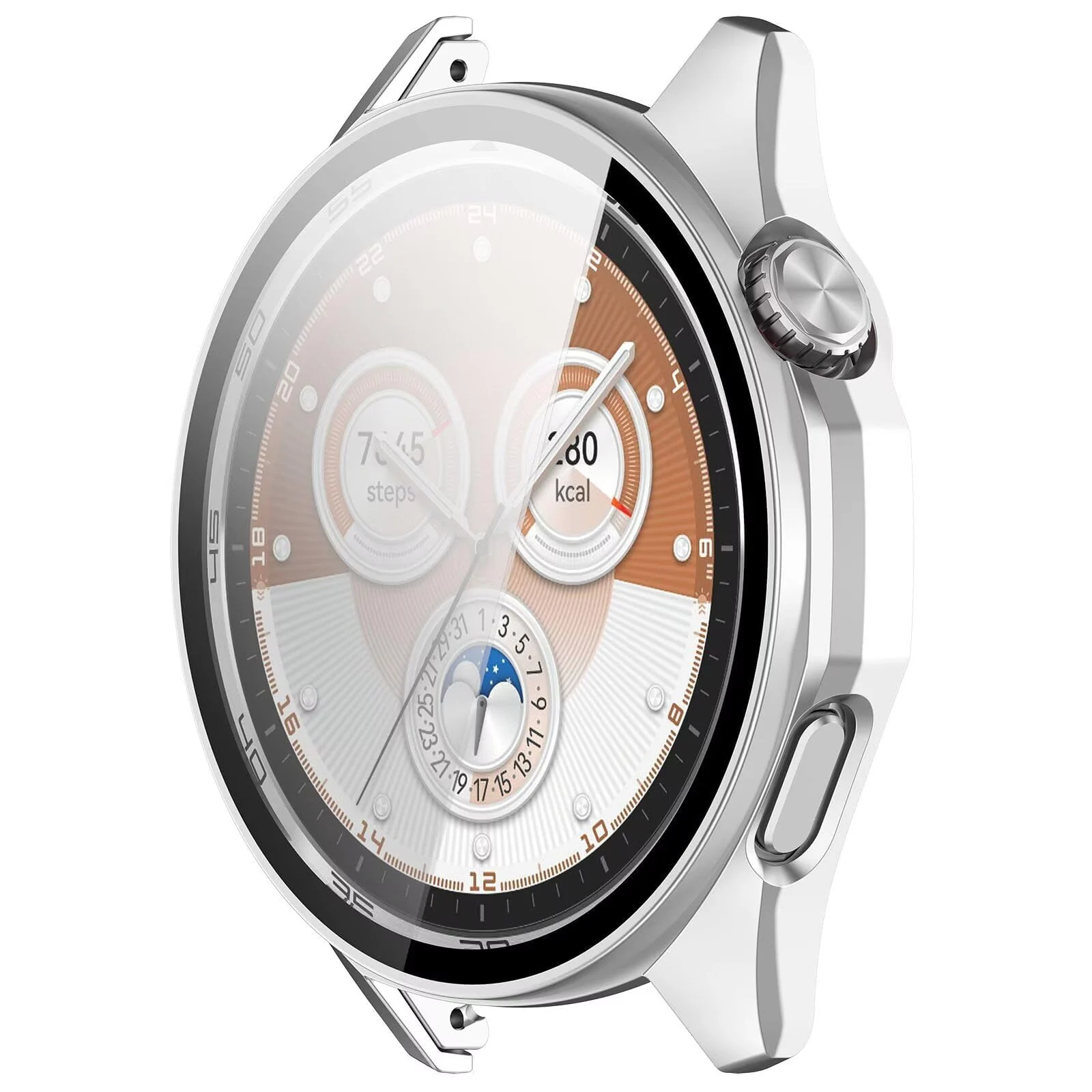DL3 MOBILAK Full-Coverage Watch Case with Tempered Glass for Huawei Watch GT 7 46 mm / GT 6 46 mm, Silver