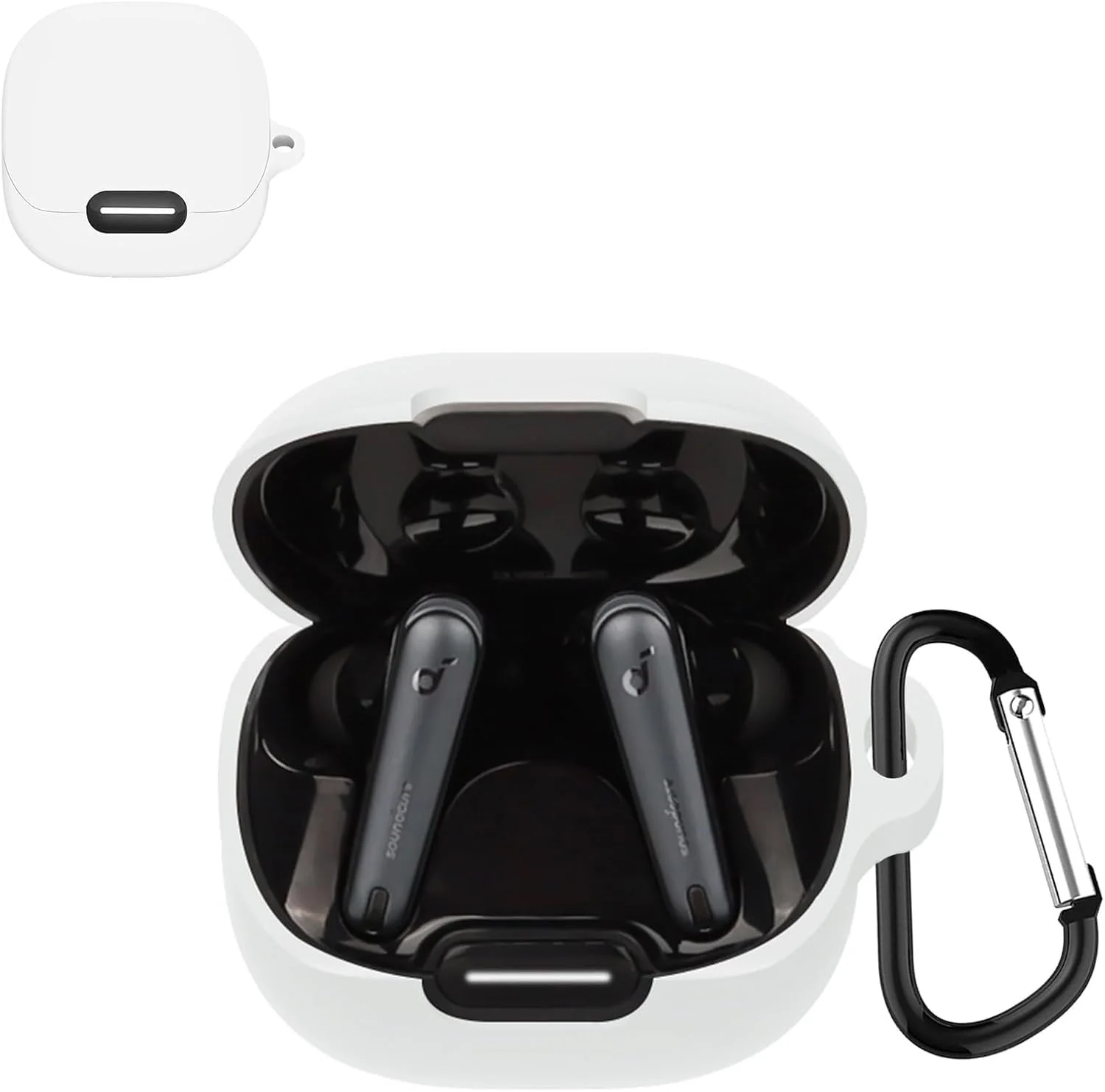 DL3 Mobilak Silicone Case Compatible with Soundcore Liberty 4 NC Earbuds, Soft Silicone Protective Case Cover, Shockproof Sleeve with Carabiner - White