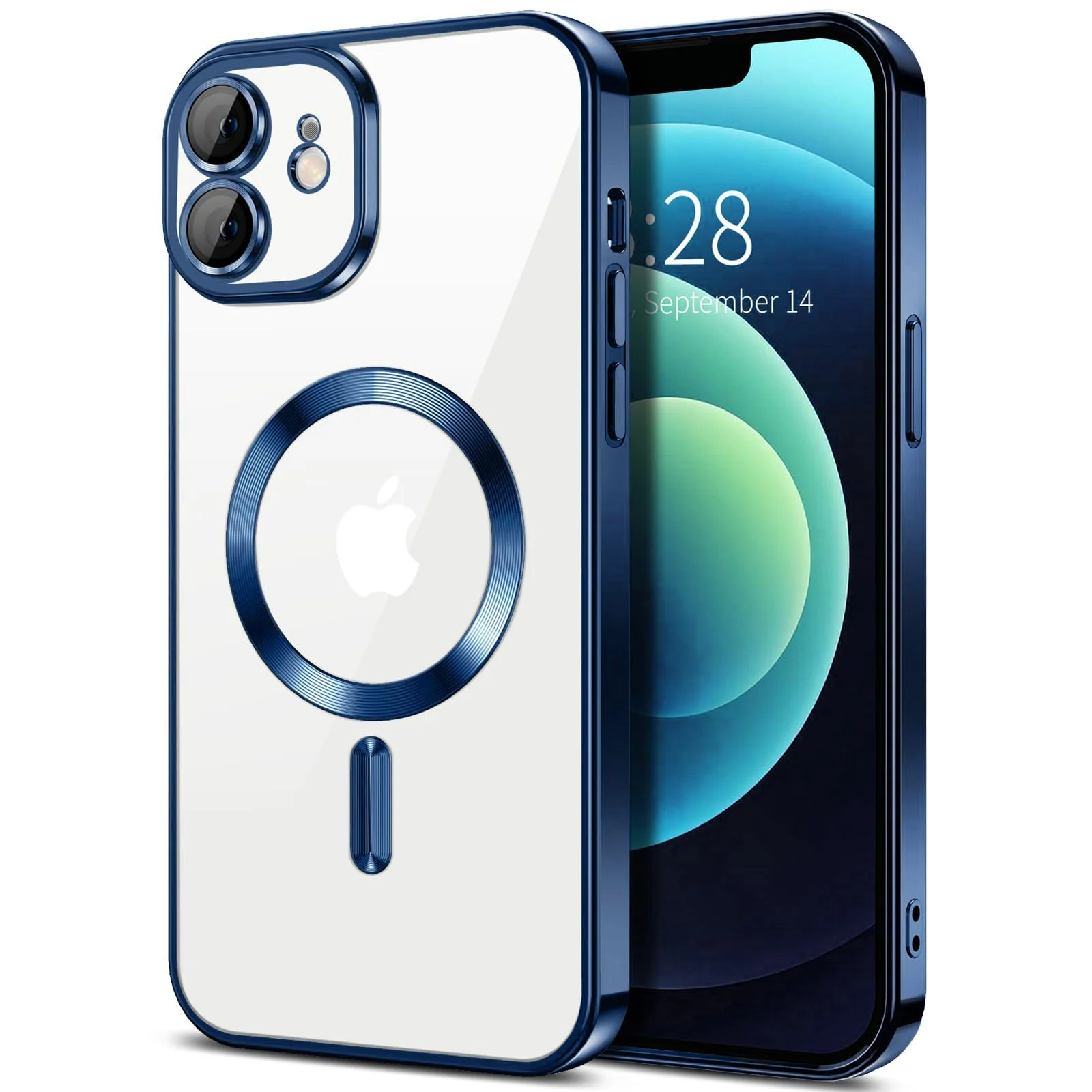 DL3 Mobilak Plated-Edge Protective Case for iPhone 12, Compatible with MagSafe accessories, Built-in magnetic car-mount support, Camera protection - Dark Blue