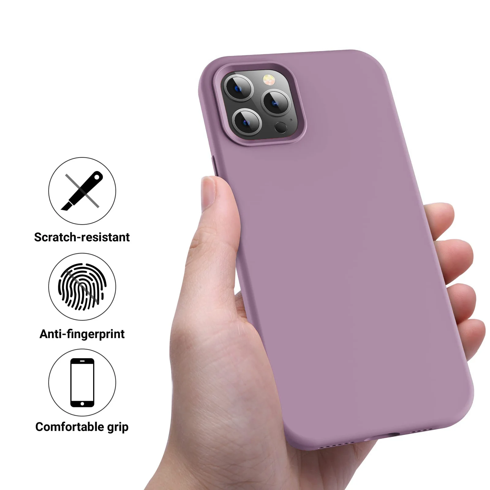 DL3 Mobilak Liquid Silicone Protective Case for iPhone 15 with Camera Protection and Microfiber Lining - Lilac Purple
