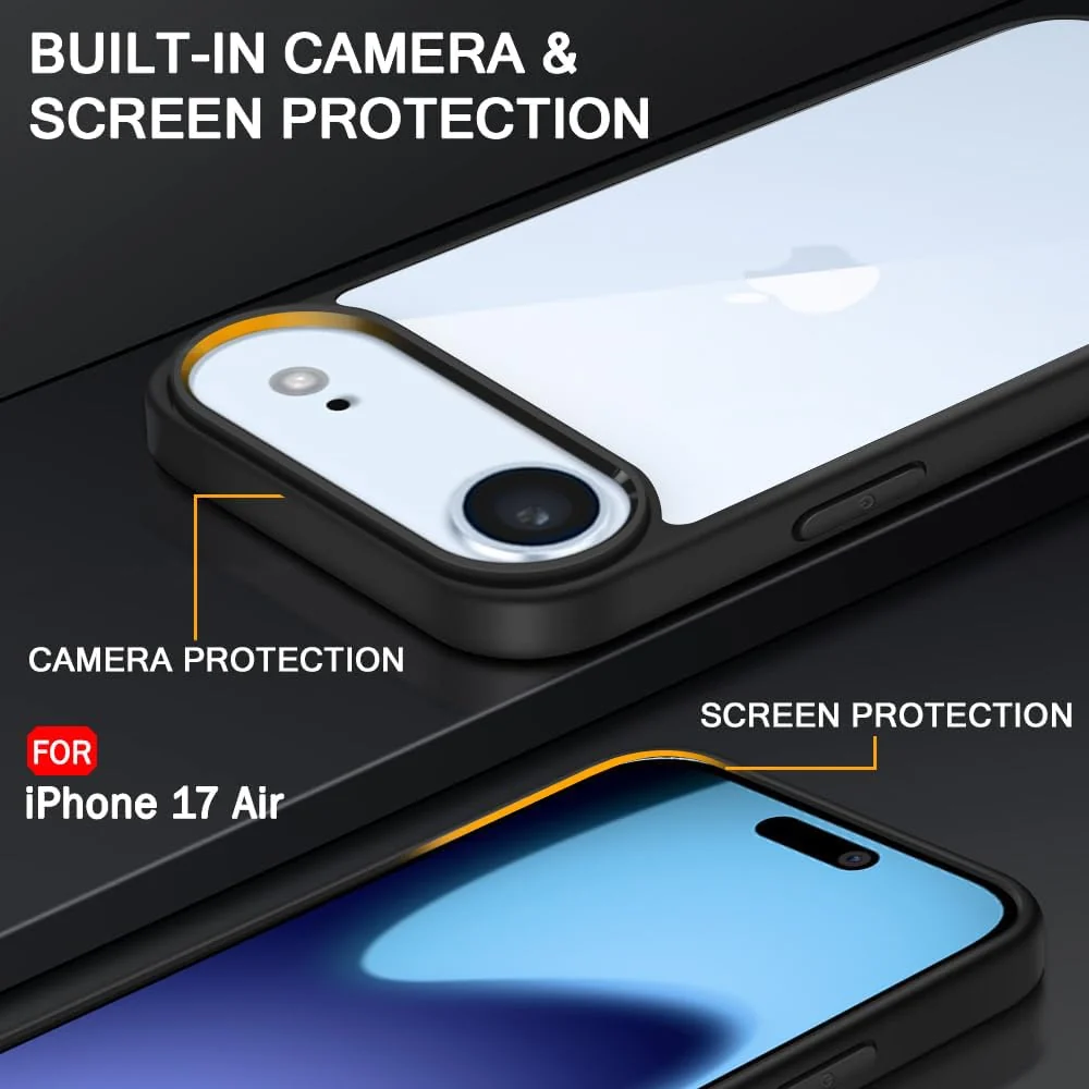 DL3 Mobilak Clear TPU Case for iPhone 17 Air 6.5-Inch, Supports wireless charging, Shock-absorbing protection, Anti-fingerprint finish - Black