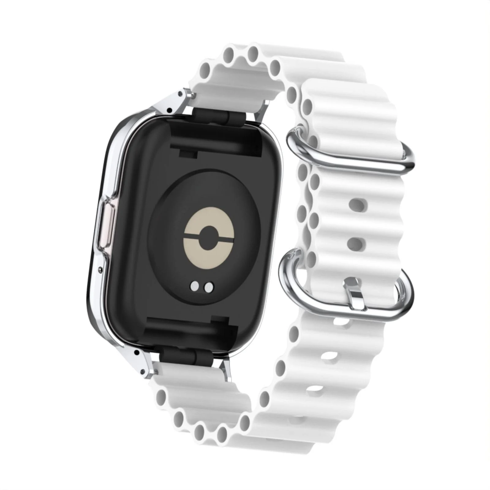 DL3 Mobilak Ocean Strap Compatible with Xiaomi Redmi Watch 3 Lite/Redmi Watch 3 Active, Adjustable Silicone Strap with Metal Buckle, Band With Frame Metal Women Men Replacement Strap - White