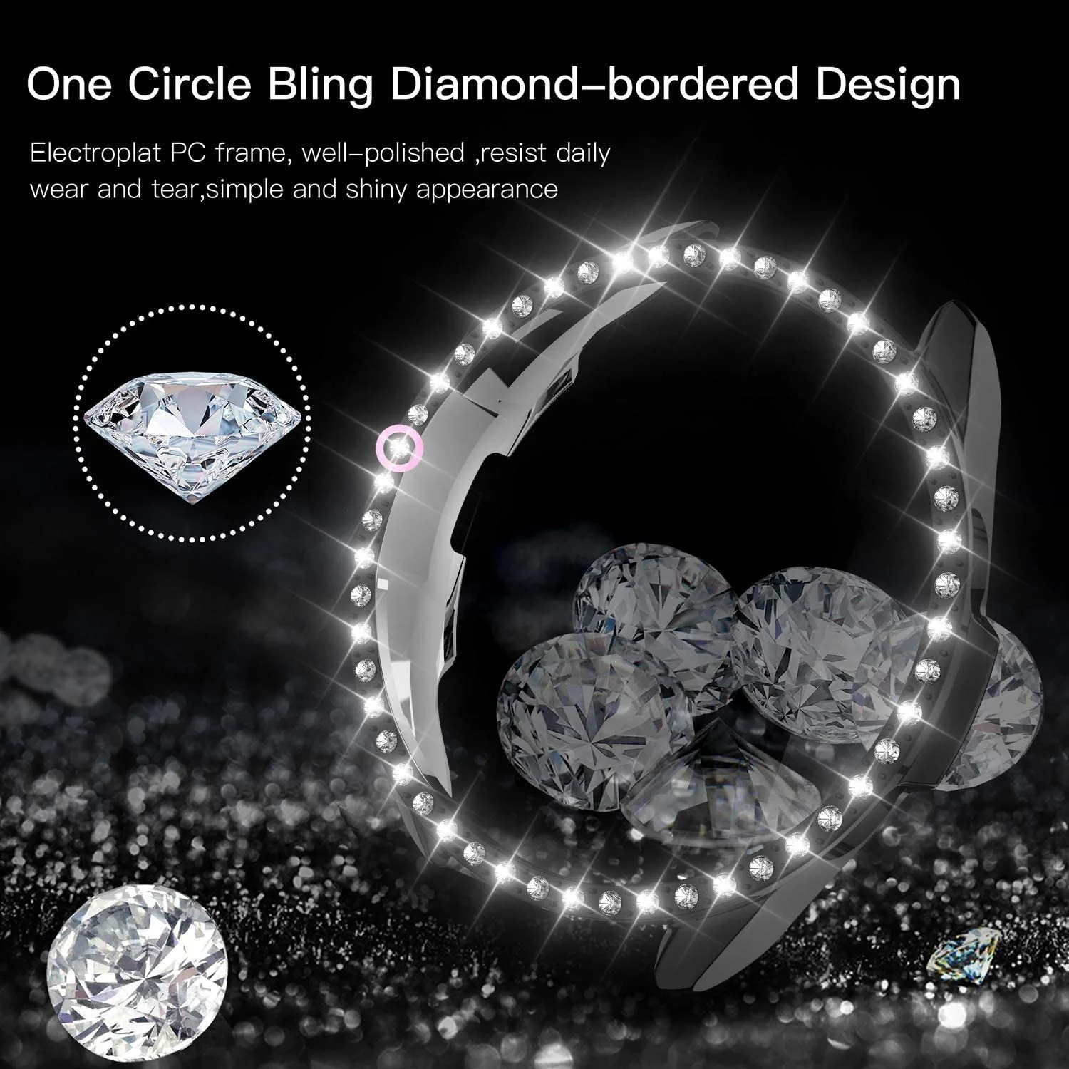 DL3 Mobilak Bumper Diamond Case Compatible with Samsung Galaxy Watch 3 45MM, Bling Crystal Diamonds PC Plastic Protector Case Cover Frame for Galaxy Watch3 45 MM - Black