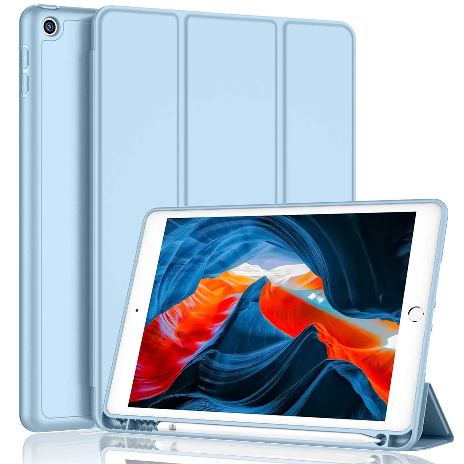 DL3 Mobilak Case For iPad 9.7-inch, (2018/2017), iPad Pro 9.7 Inch 2016, iPad Air 2nd/1st Smart Cover with Pencil Holder and Soft Silicone Back, Full Body Protection, Auto Wake/Sleep - Sky Blue