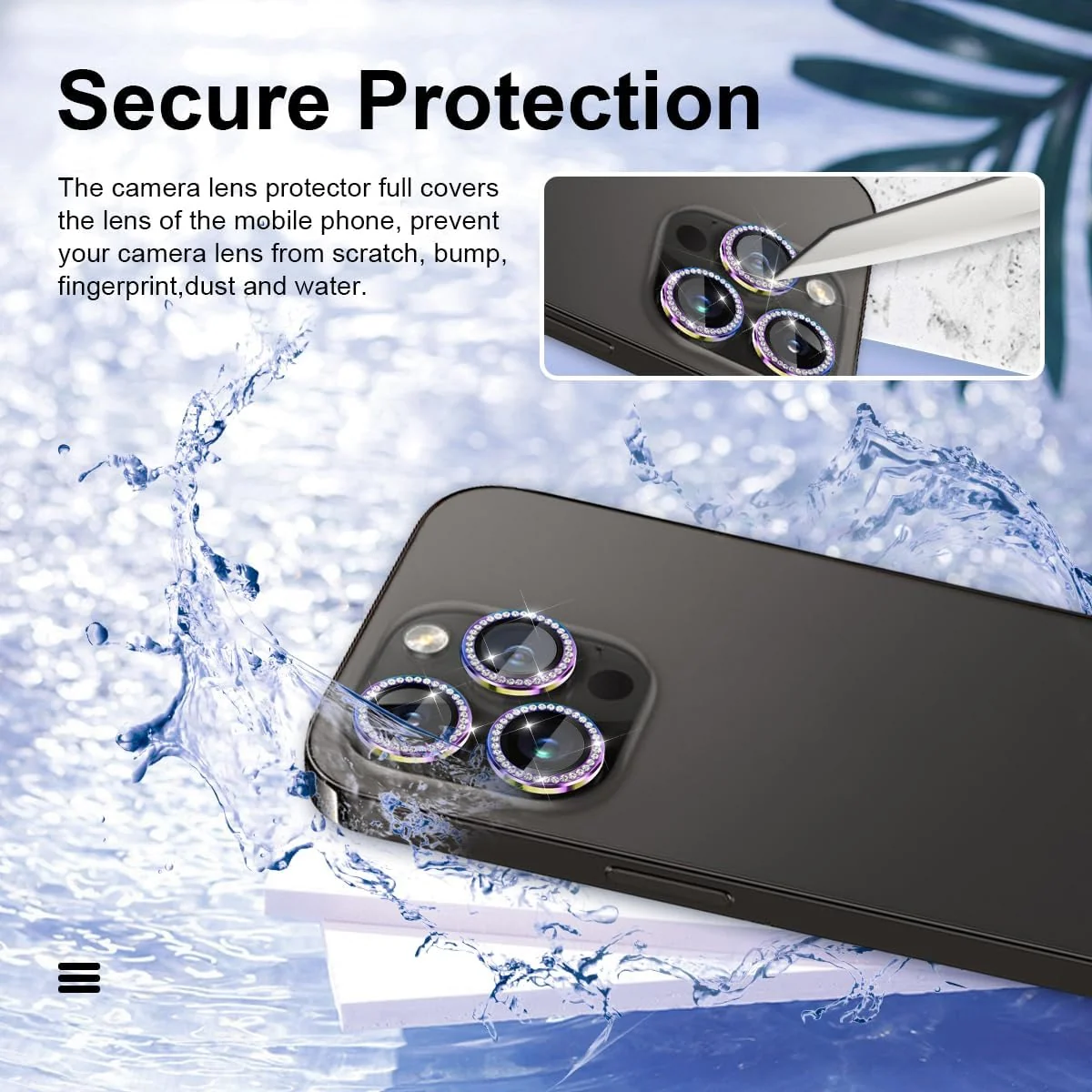 DL3 Mobilak Camera Lens Protector For iPhone 15 Pro/iPhone 15 Pro Max, [Keep Original Shooting] Tempered Glass Screen Protector Metal Individual Camera Cover, Case Friendly - Diamond Colorful