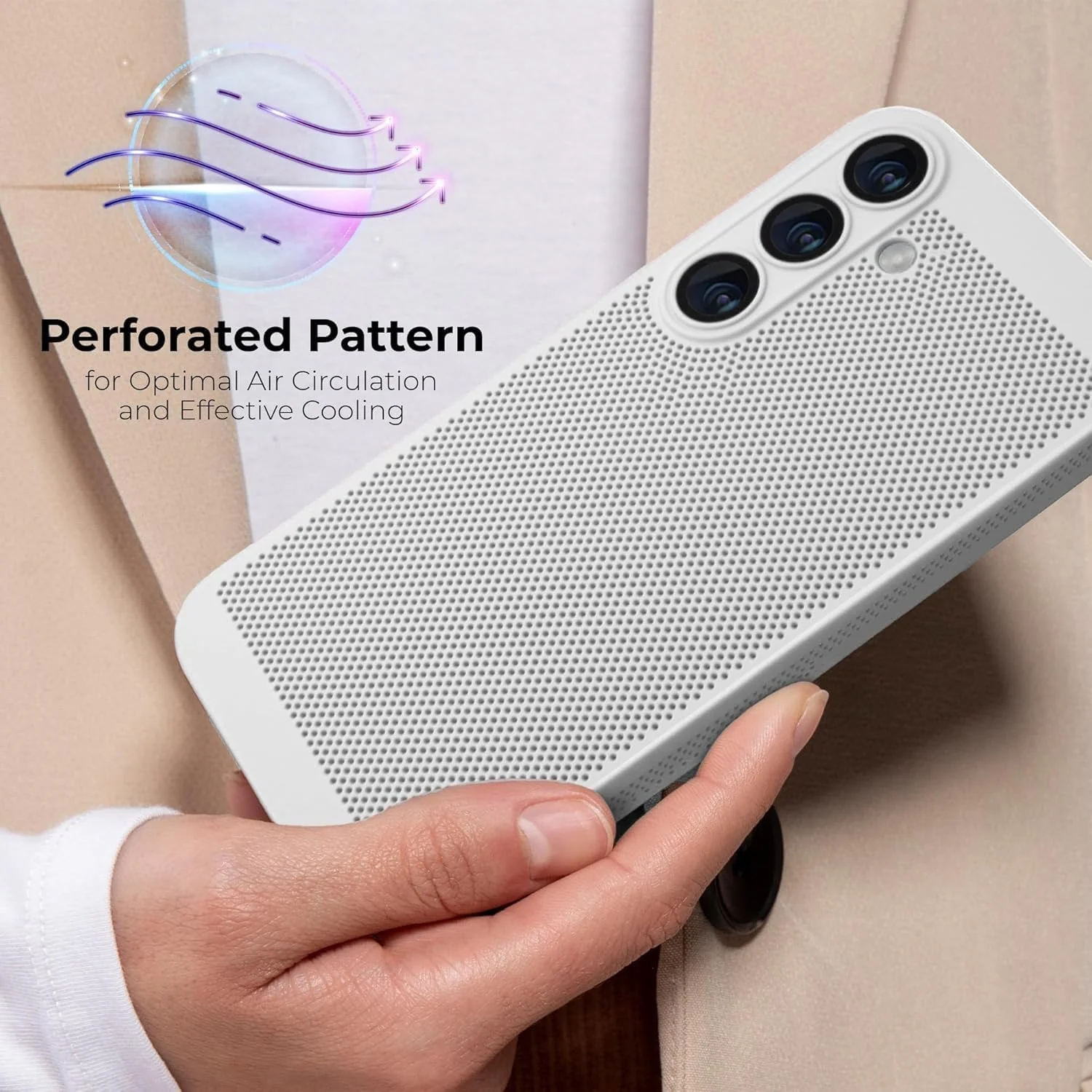 DL3 Mobilak Heat-Dissipation Hard PC Case with Built-In Camera Lens Protector for Samsung Galaxy A55 5G - White