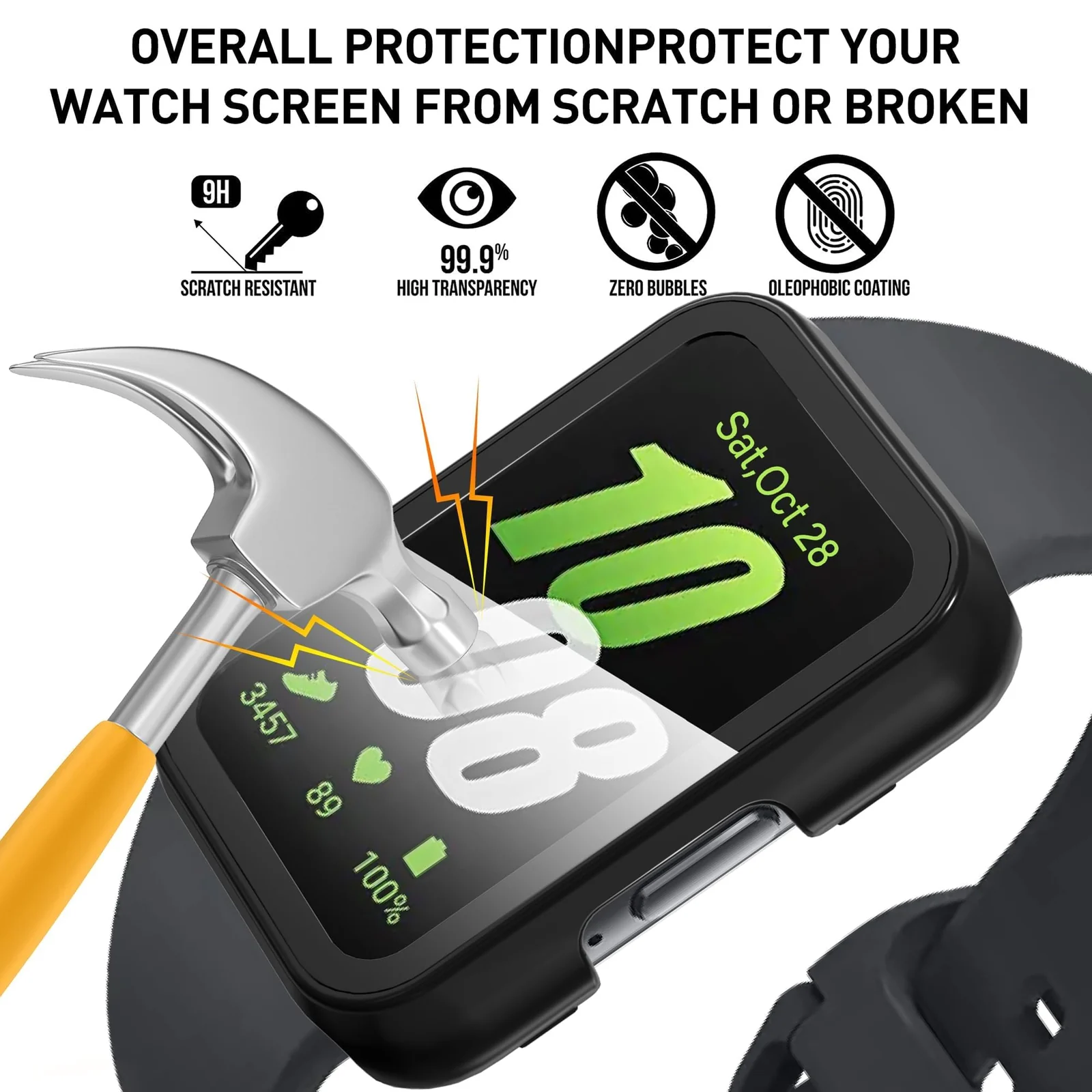 DL3 MOBILAK Full-Coverage Watch Case with Tempered Glass for Samsung Galaxy Fit 3, Black