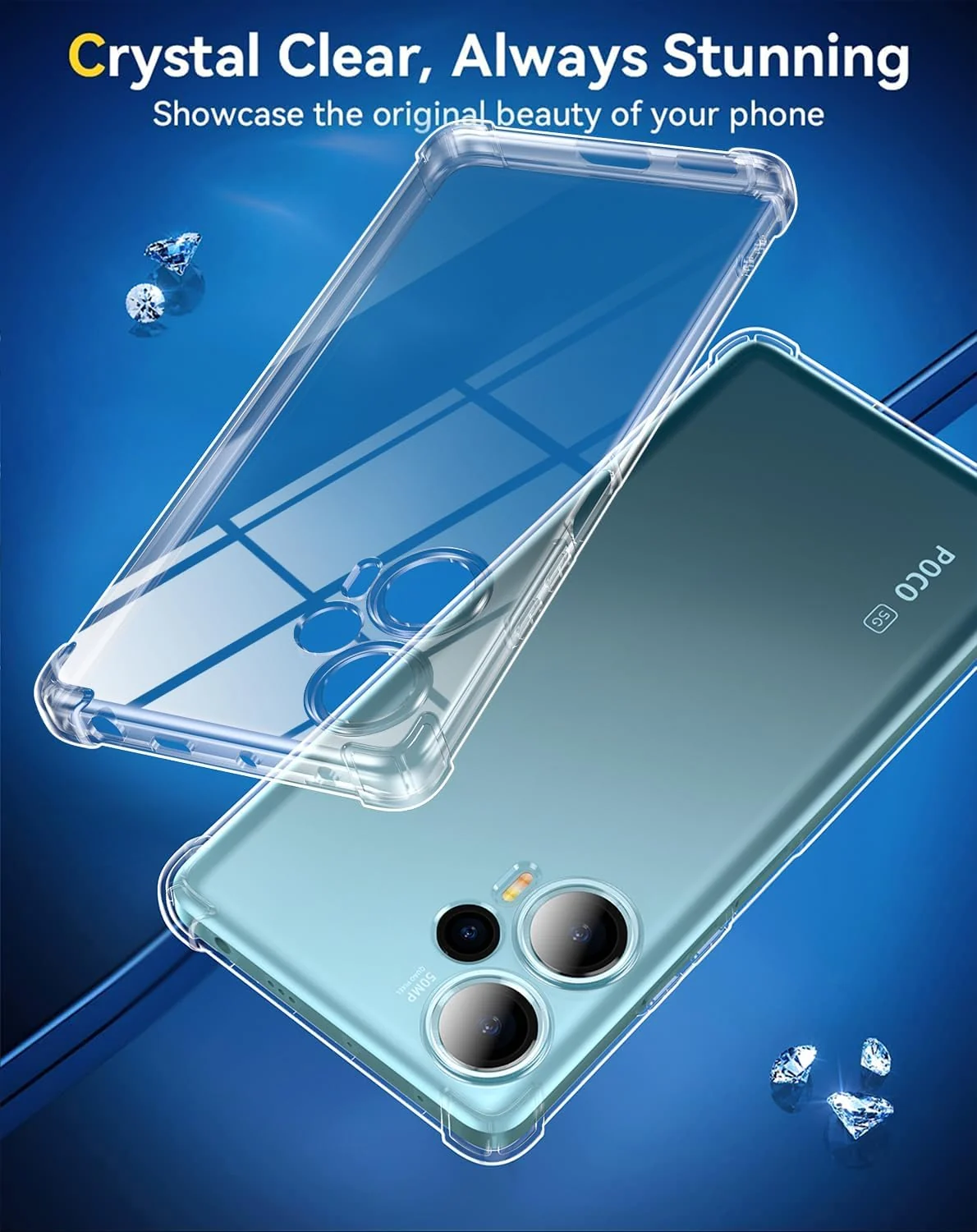 DL3 Mobilak Case Compatible with Poco F5 / Redmi Note 12, Cover Silicone TPU Gorilla Anti-shock Protector Camera Shockproof Corners - Clear