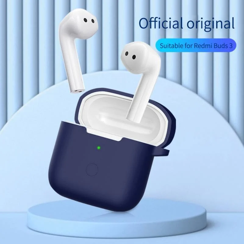 DL3 Mobilak Silicone Case Compatible with Xiaomi Redmi Buds 3 Earbuds, Soft Silicone Protective Case Cover, Shockproof Sleeve with Carabiner - Blue