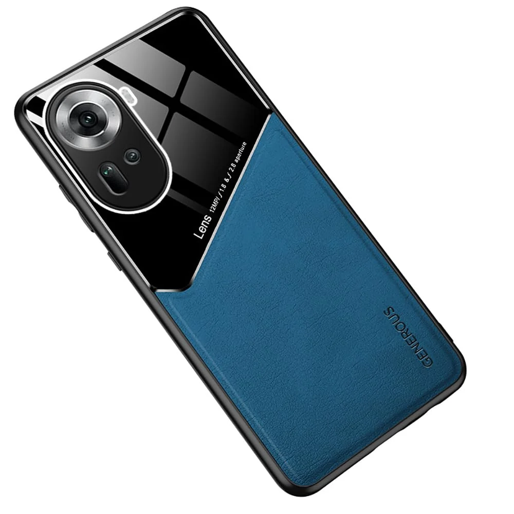 DL3 Mobilak Faux Leather and Plexiglass TPU Case for OPPO Reno 11 5G with Magnetic Car-Mount Support and Shockproof Design - Blue