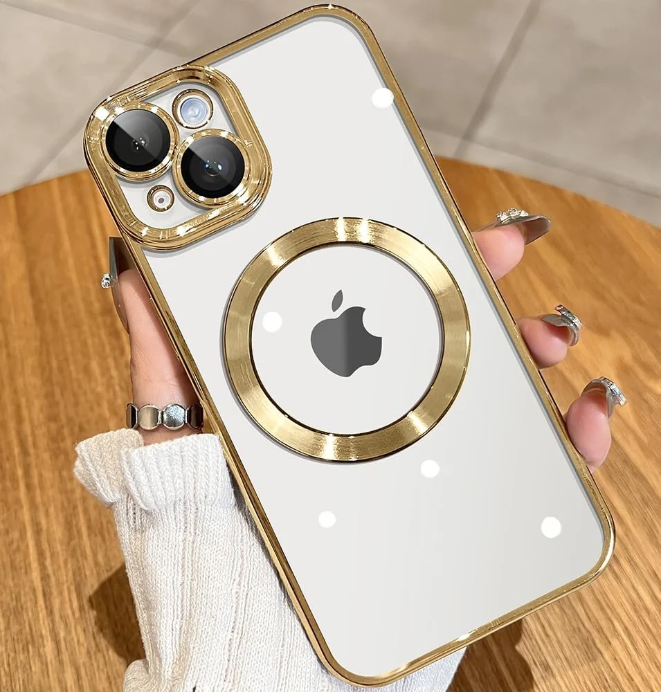 DL3 Mobilak Plated-Edge Protective Case for iPhone 14 (6.1 Inch) with Built-in, Supports wireless charging, Camera protection, Scratch-resistant surface - Gold