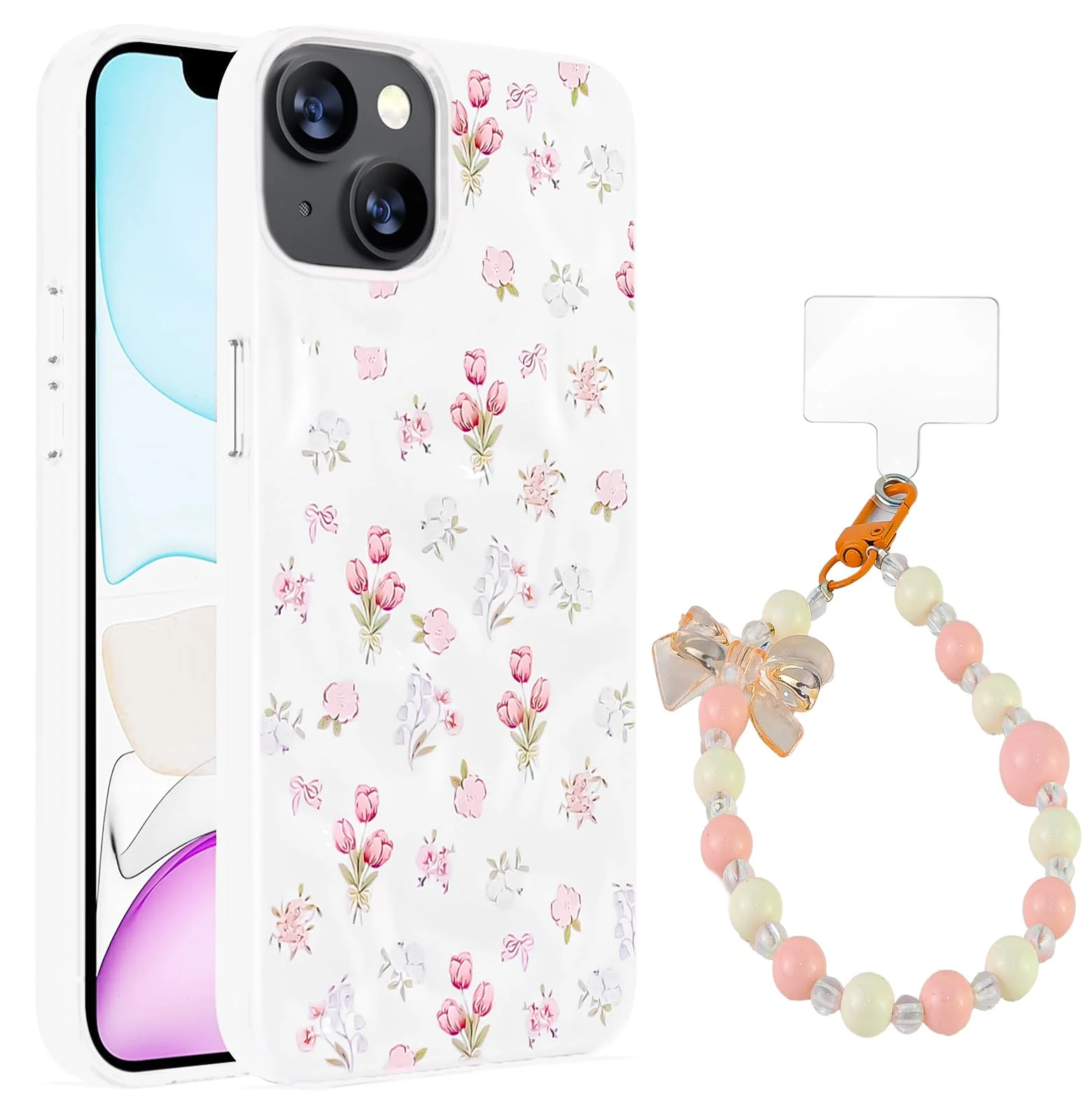 Dl3 Mobilak Case Compatible with iPhone 15, Cute Printed Soft TPU Phone Cover with Beaded Wrist Strap, Shockproof Camera Protection, Slim Protective Case for Women & Girls - Style 1