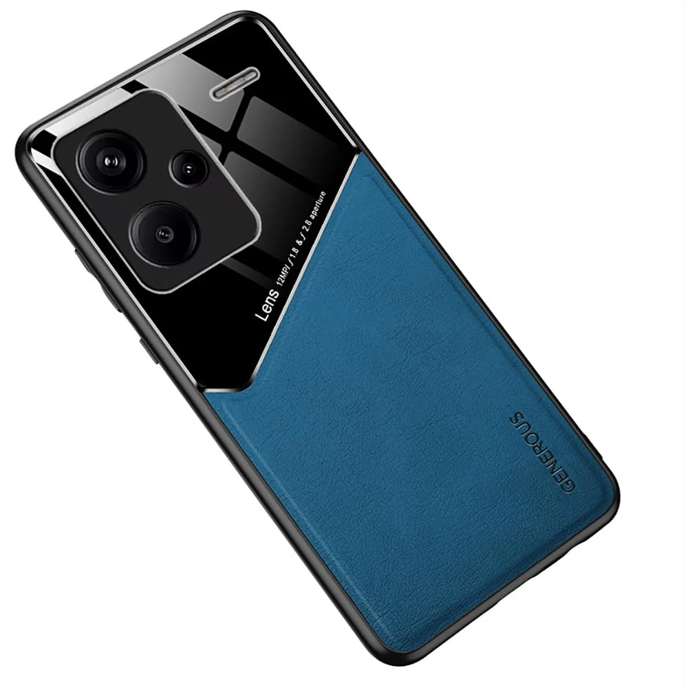 DL3 Mobilak Leather and PC Protective Case for Xiaomi Redmi Note 13 Pro + 5G / Plus 5G, Built-in magnetic car-mount support, Shock-absorbing protection - Blue