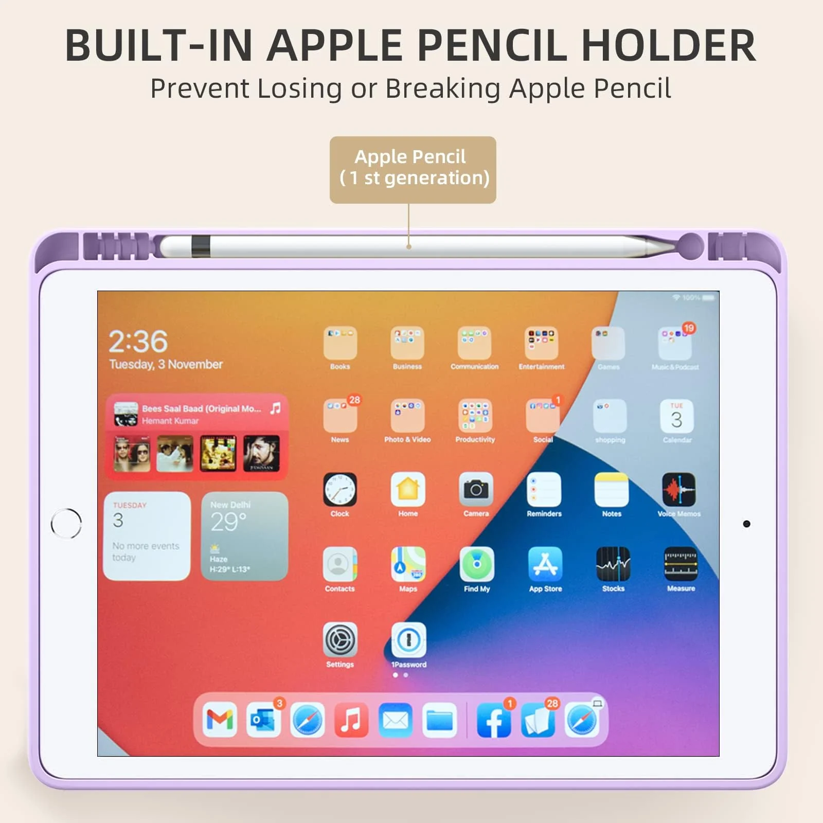 DL3 Mobilak iPad 9th/ 8th/ 7th Generation, Case for iPad 10.2-Inch 2021/2020/ 2019 with Pencil Holder, iPad 7th Gen 2019 Case with Soft Silicone Back, Auto Wake/Sleep Cover - Light Purple