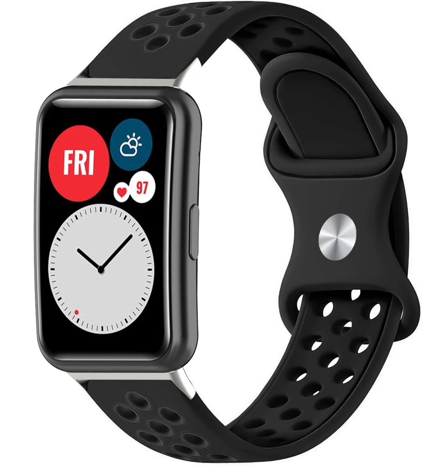 Dl3 Mobilak Sport Strap Compatible with Huawei Watch Fit & Huawei Watch Fit New & Huawei Watch Fit Elegant, Breathable Silicone Double Hole Snap Buckle Band (Black)