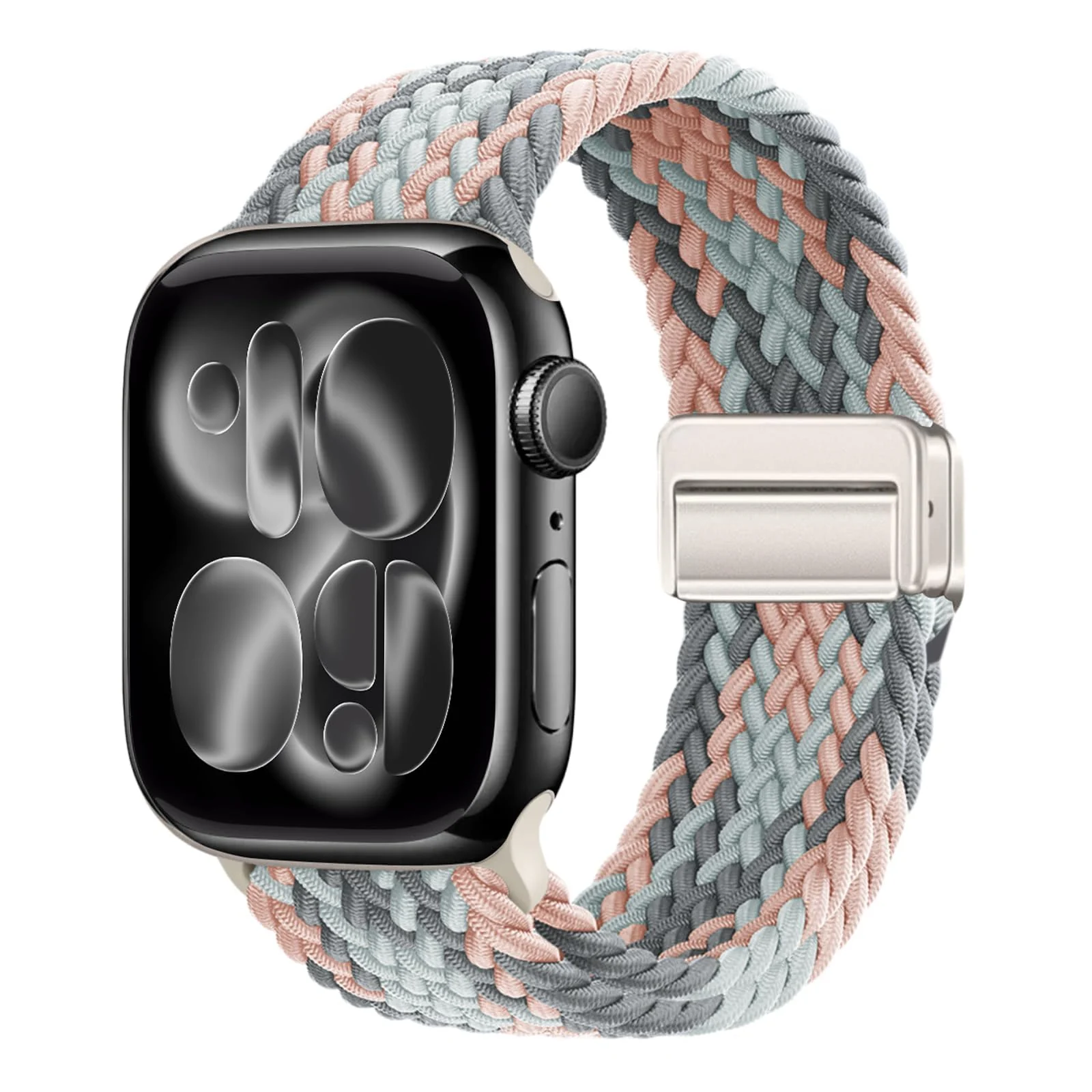 DL3 Mobilak Sport Solo Loop Compatible with Apple Watch Band 42mm 44mm 45mm 46mm 49mm for Women Men, Magnetic Strap Stretchy Braided Wristband for iWatch Series 11 10 9 8 7 6 5 4 3 Ultra 3 2 1 SE SE2 - Ash Pink Blue