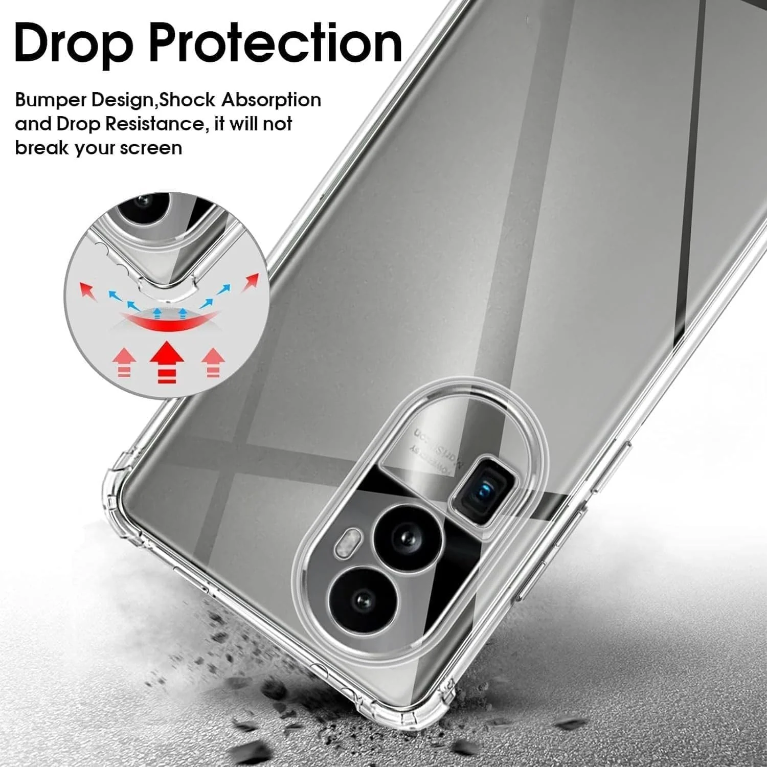 DL3 Mobilak Clear TPU Protective Case for OPPO Reno 10 Pro Plus with Camera Protection and Shockproof Design - Clear