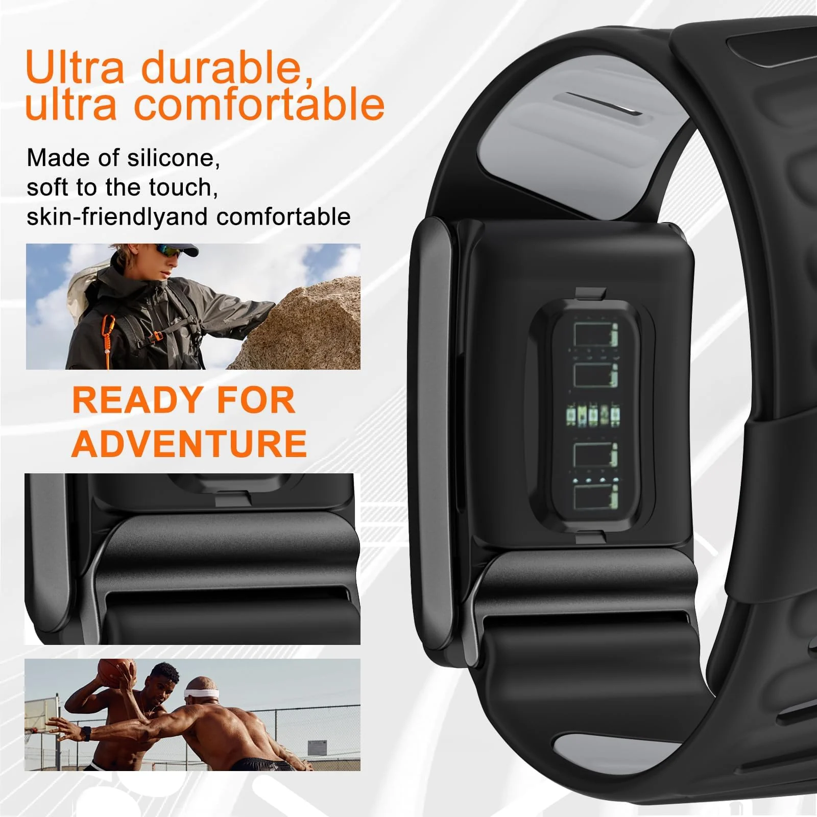 MOBIGON Breathable Silicone Sport Strap for WHOOP 4.0, Black / Gray