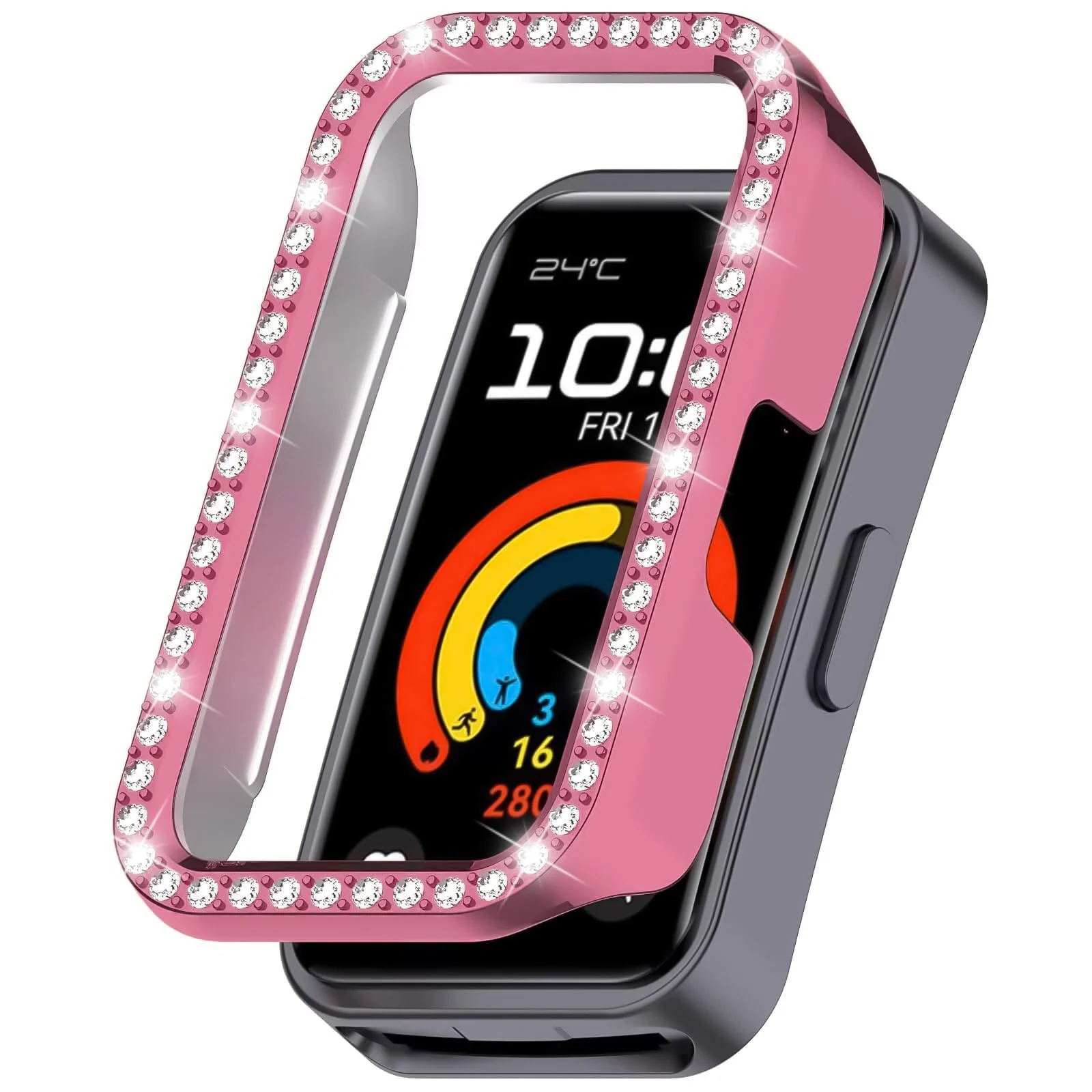 DL3 Mobilak Glitter Rhinestone Protective Case for Huawei Band 10, Huawei Band 9, Huawei Band 8 - Pink