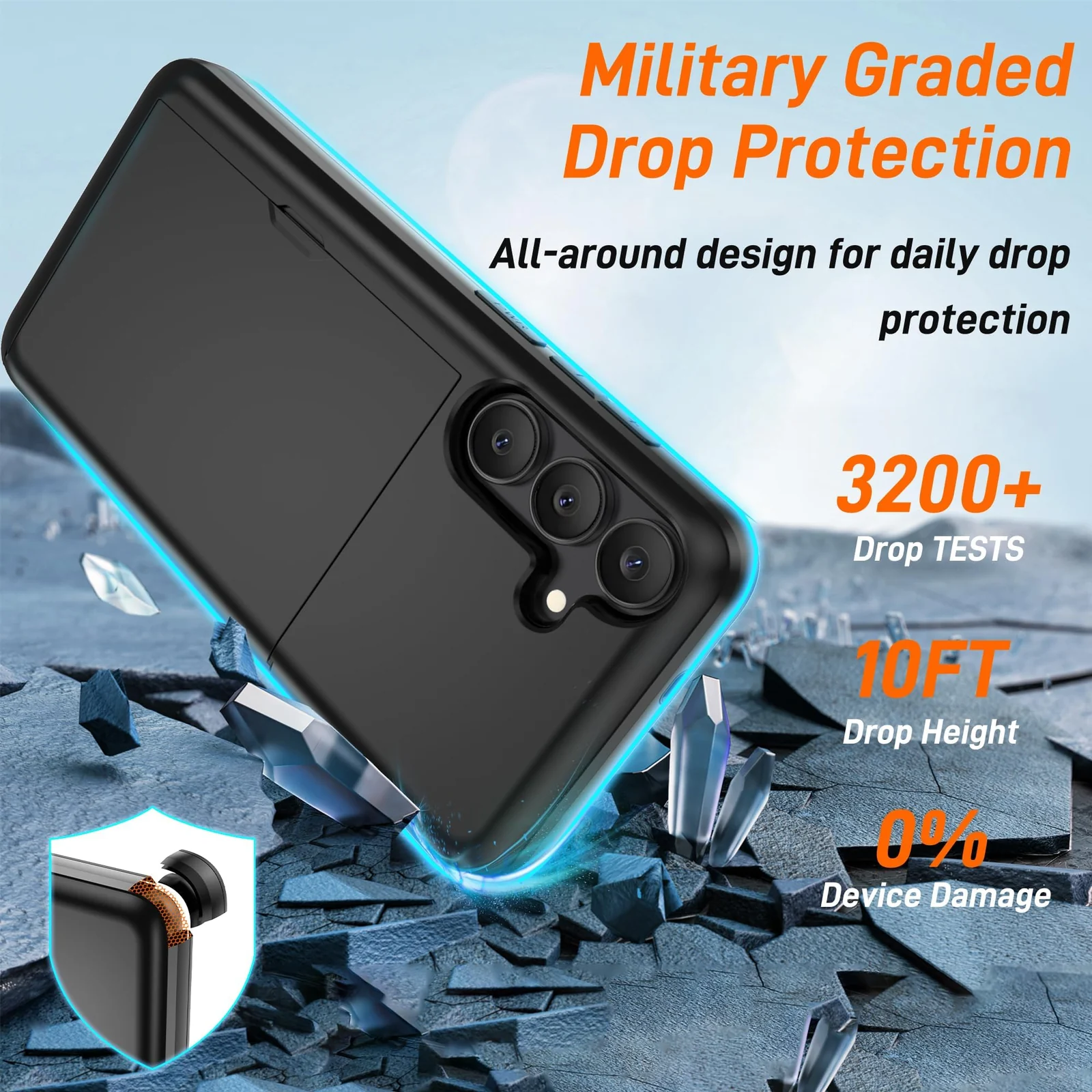 DL3 Mobilak Compatible with Samsung Galaxy S25 FE 5G Case with Card Holder Dual Layer Heavy Duty Protective Shockproof Hidden Card Slot Slim Wallet Phone Cover for Women/Men - Black