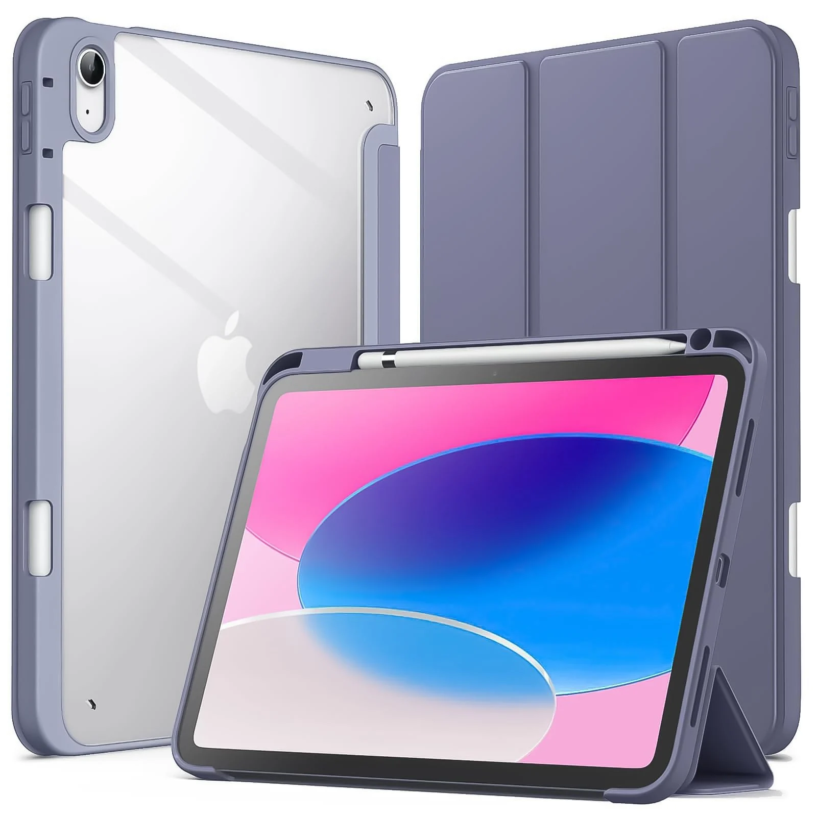 DL3 Mobilak Case Compatible with iPad (A16) 11th Generation 11 Inch (2025), iPad 10th Generation 10.9 Inch (2022), Clear Shockproof Back Cover Built-in Pencil Holder, Auto Sleep/Wake - Lavnder Purple