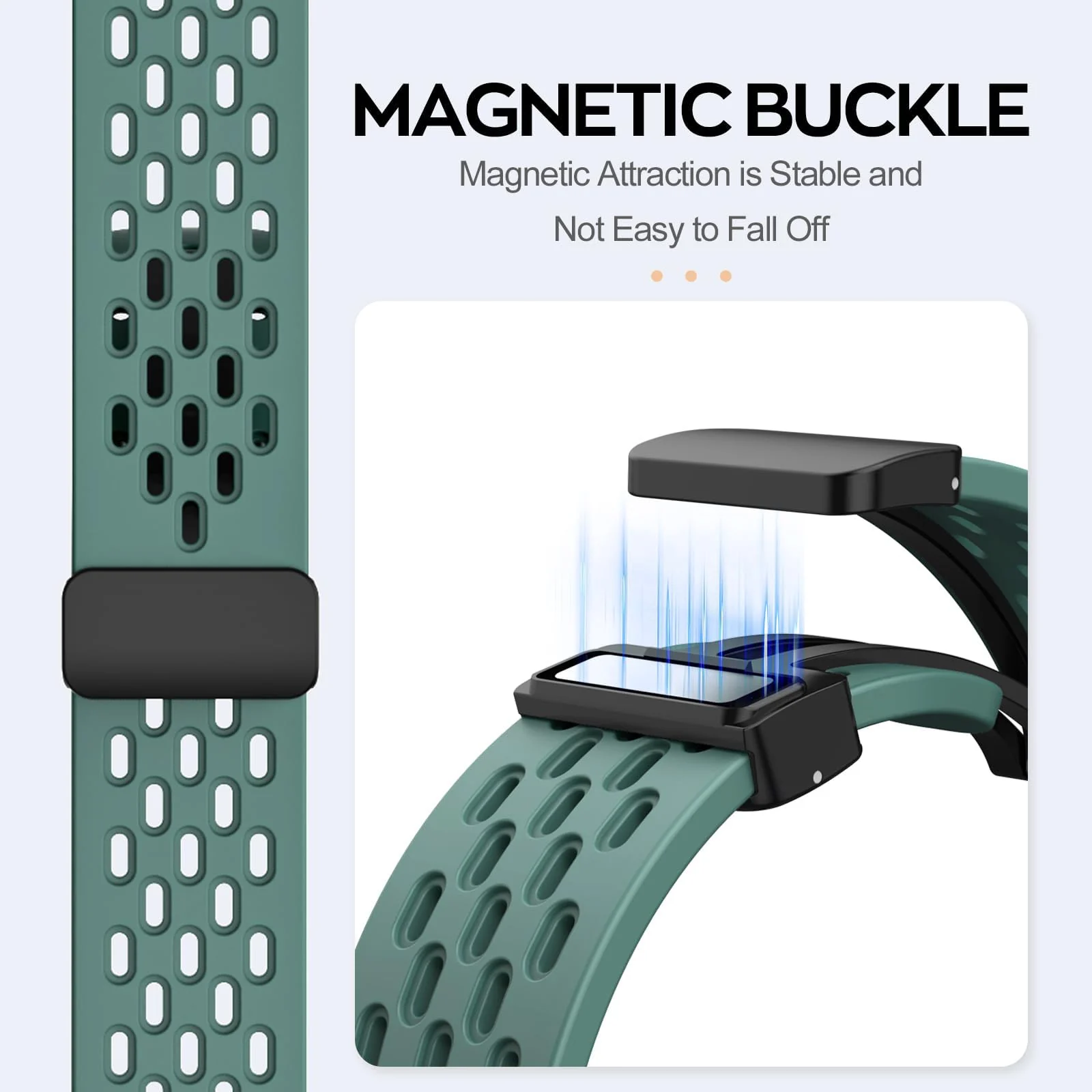 DL3 Mobilak 18mm Silicone Strap For Huawei Watch GT 6 41mm/GT 5 Pro 42 mm/GT 5 41mm/GT4 41 mm/Watch 5 42mm Magnetic Metal Buckle Sport Silicone Breathable Strap, Band Soft Replacment Wristband - Green
