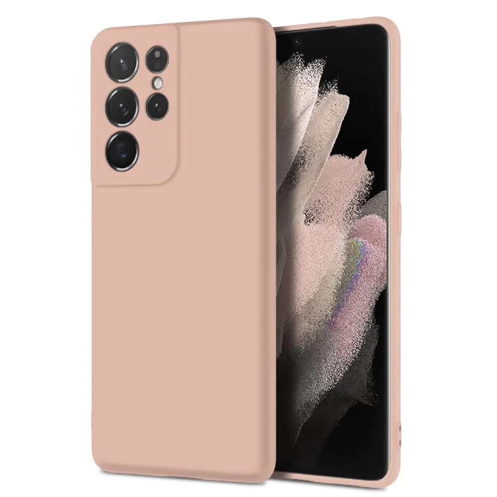 DL3 Mobilak Soft Silicone Protective Case for Samsung Galaxy S21 Ultra 5G with Microfiber Lining and Shockproof Design - Light Orange