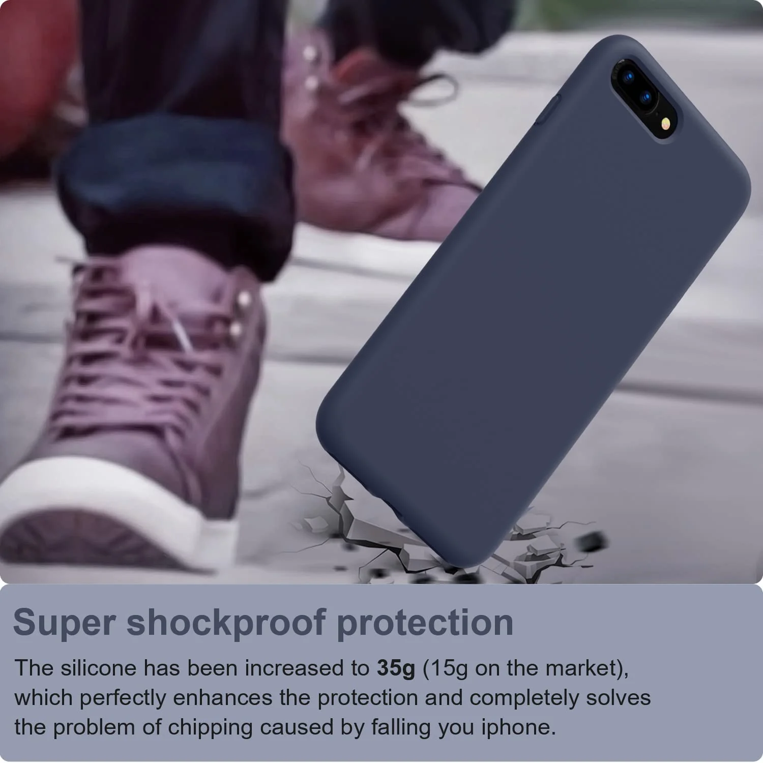 DL3 Mobilak Liquid Silicone Protective Case with Soft Microfiber Lining for iPhone 7 Plus / iPhone 8 Plus - Midnight Blue