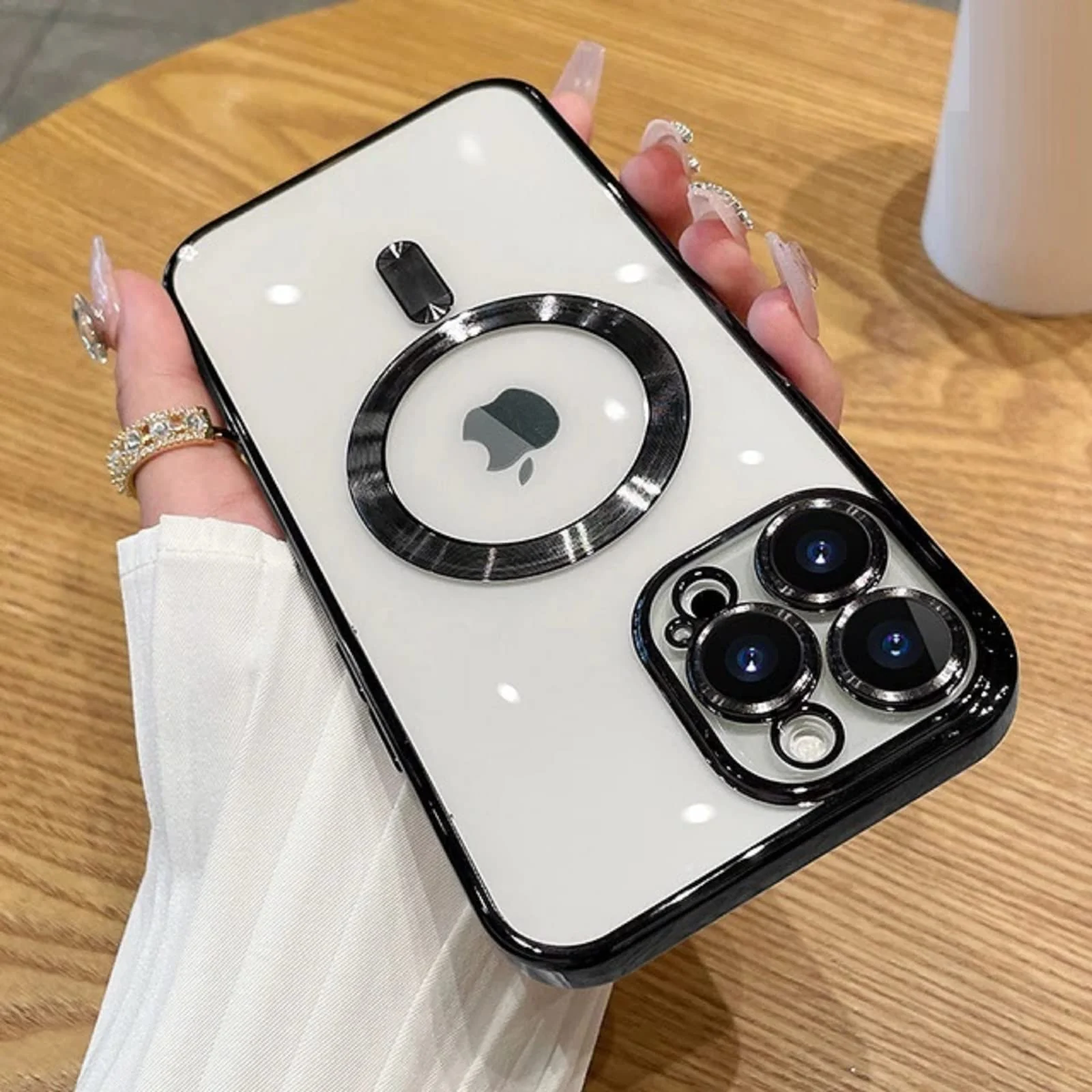 DL3 Mobilak Electroplated Case for iPhone 15 Pro Max 6.7-Inch, Camera Lens Full Protection, Compatible with MagSafe Wireless Charging, Shockproof Soft TPU Phone Cover - Black