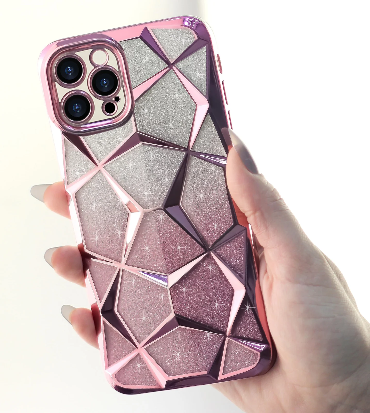 DL3 Mobilak Compatible with iPhone 11 Pro Max 6.5-Inch Case Plating Bling Gradient Glitter Clear Cover Soft TPU Silicone Cute Camera Protection Shockproof Back for Women Girls Case - Pink