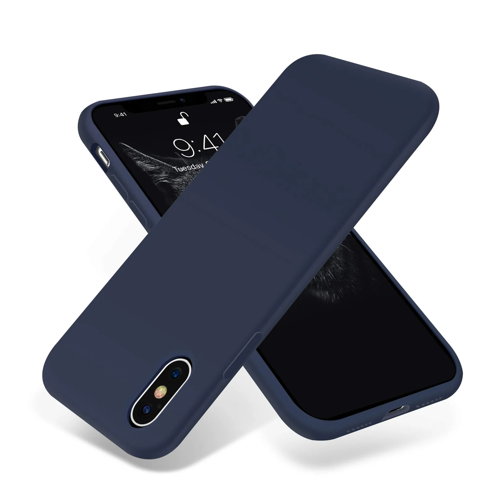 DL3 Mobilak Liquid Silicone Protective Case with Soft Microfiber Lining for iPhone XS Max - Midnight Blue