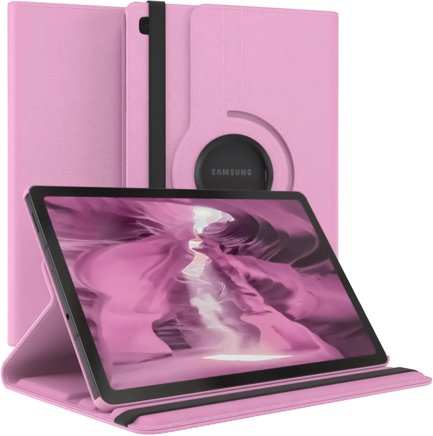 DL3 Mobilak Protective Cover for Samsung Galaxy Tab A7 Lite (SM-T220/T225), 360° Rotatable Smart Stand, Leather Folio Flip Cover with Multi-Angle Viewing, Auto Wake Sleep - Pink