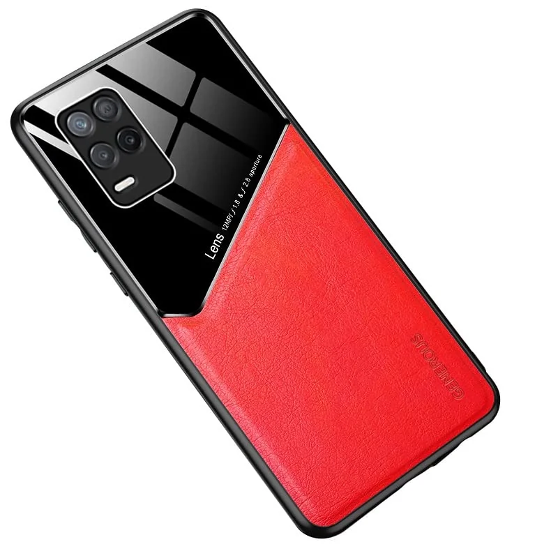 DL3 Mobilak Leather and PC Protective Case for realme 8 4G / realme 8 Pro, Built-in magnetic car-mount support, Shock-absorbing protection, Raised edges around the screen and camera - Red
