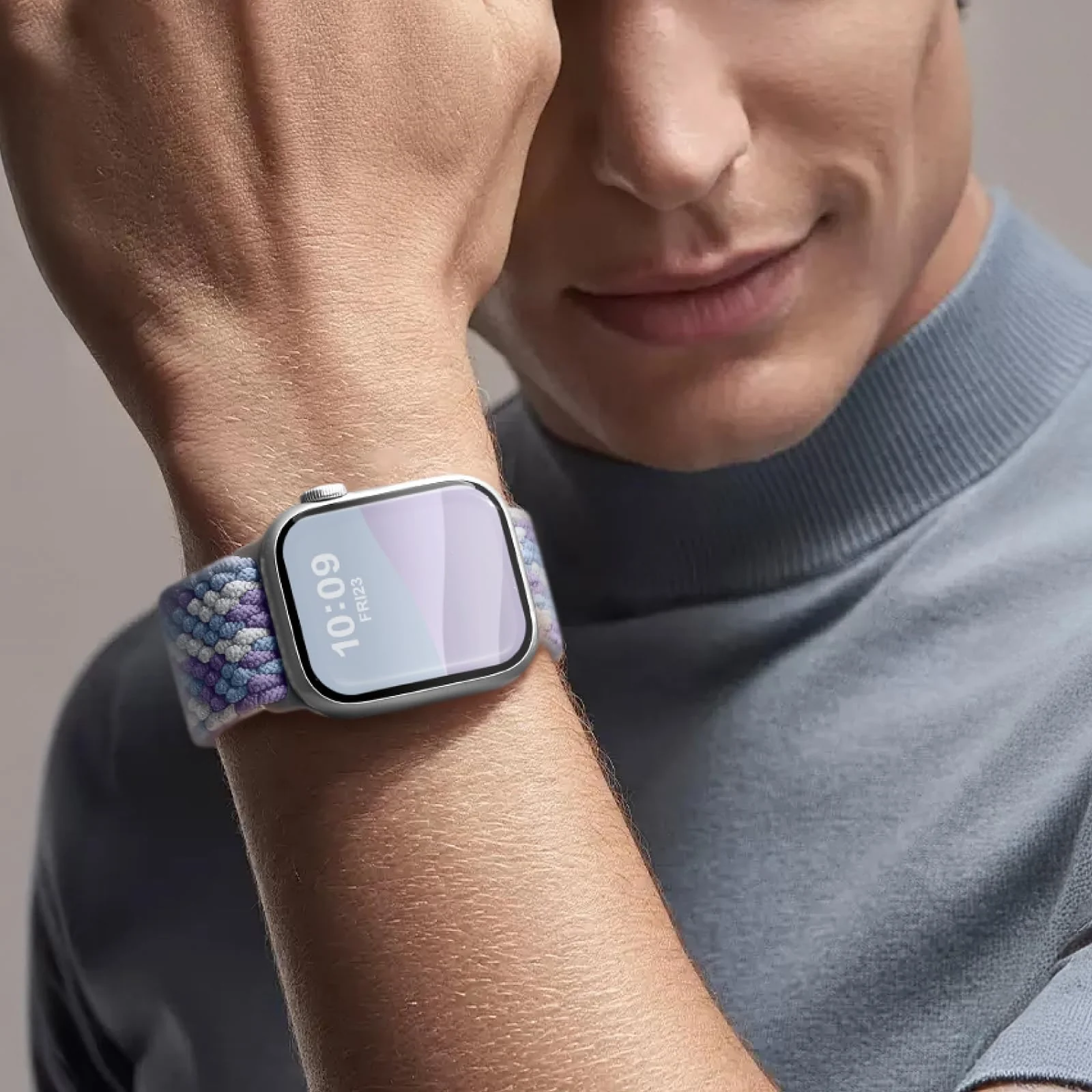 DL3 Mobilak Sport Solo Loop Compatible with Apple Watch Band 42mm 44mm 45mm 46mm 49mm for Women Men, Magnetic Strap Stretchy Braided Wristband for iWatch Series 11 10 9 8 7 6 5 4 3 Ultra 3 2 1 SE SE2 - Violet