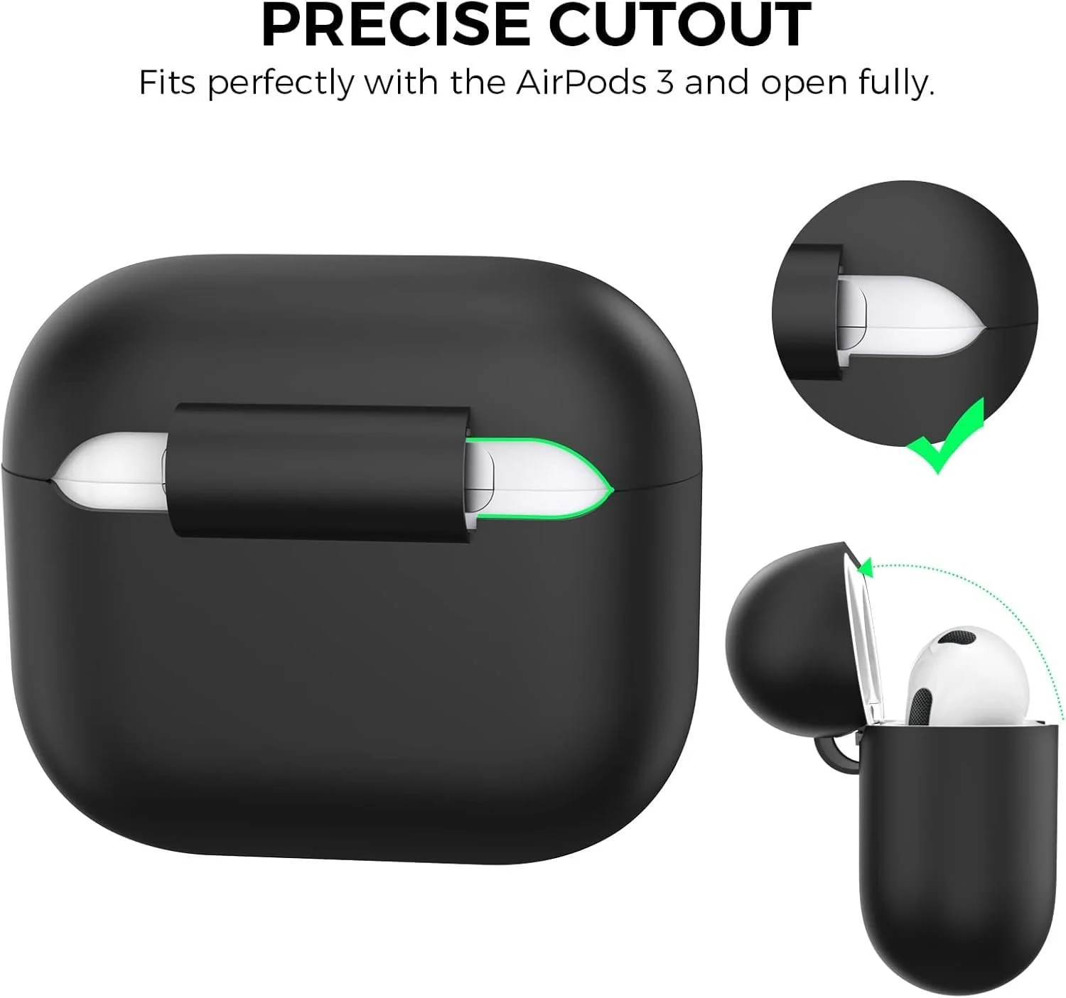 DL3 MOBILAK Case Compatible with AirPods 3, Silicone Protective Accessories Skin with Keychain Compatible with AirPods 3rd Generation 2021 for Women Girl, Front LED Visible - Black