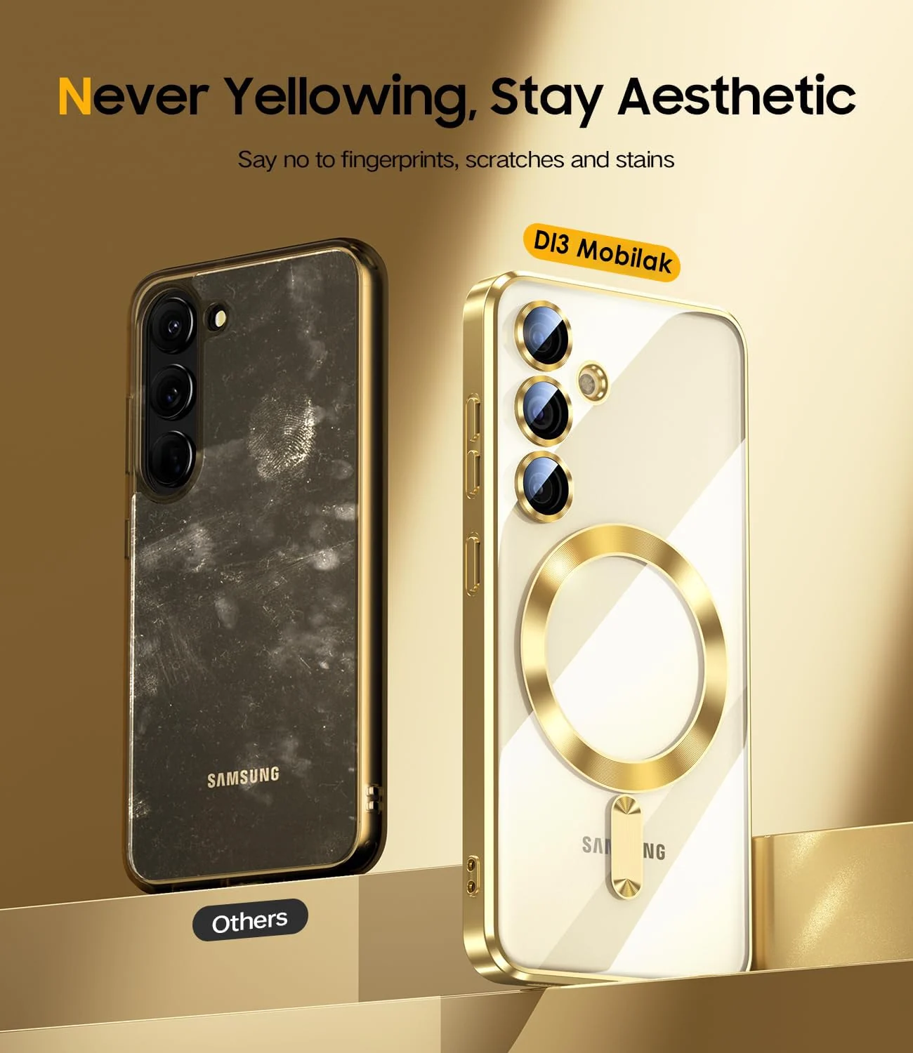 DL3 Mobilak Clear MagSafe-Compatible TPU Case and Camera Lens Protector for Samsung Galaxy A14 - Gold