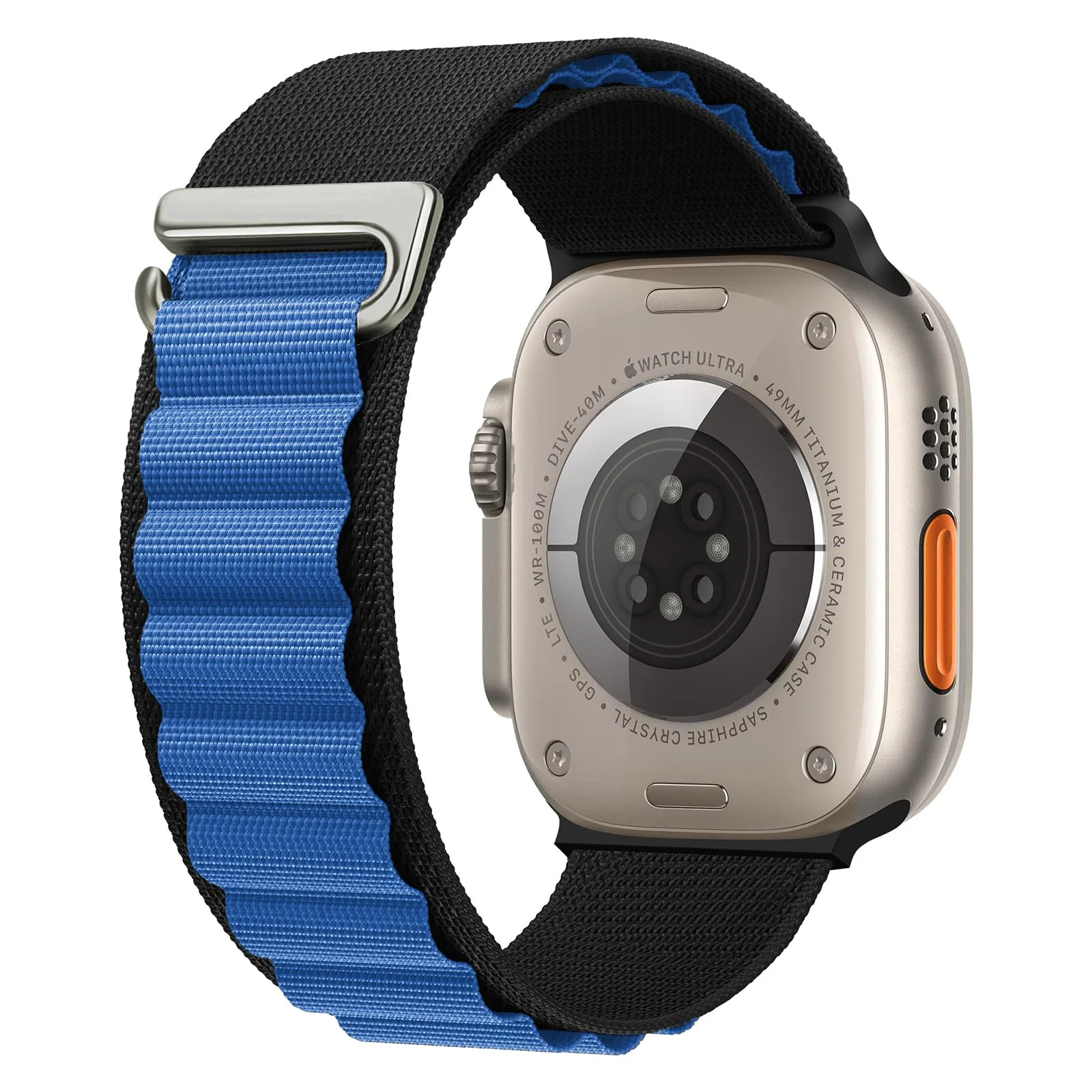 DL3 Mobilak Alpine Loop Nylon Strap Compatible with Apple Watch Band 38mm 40mm 41mm Men Women, Rugged Alpine Loop Nylon Sport Bands with Titanium C-Hook Stap for iWatch Series SE2 SE 9 8 7 6 5 4 3 2 1 - Black Blue