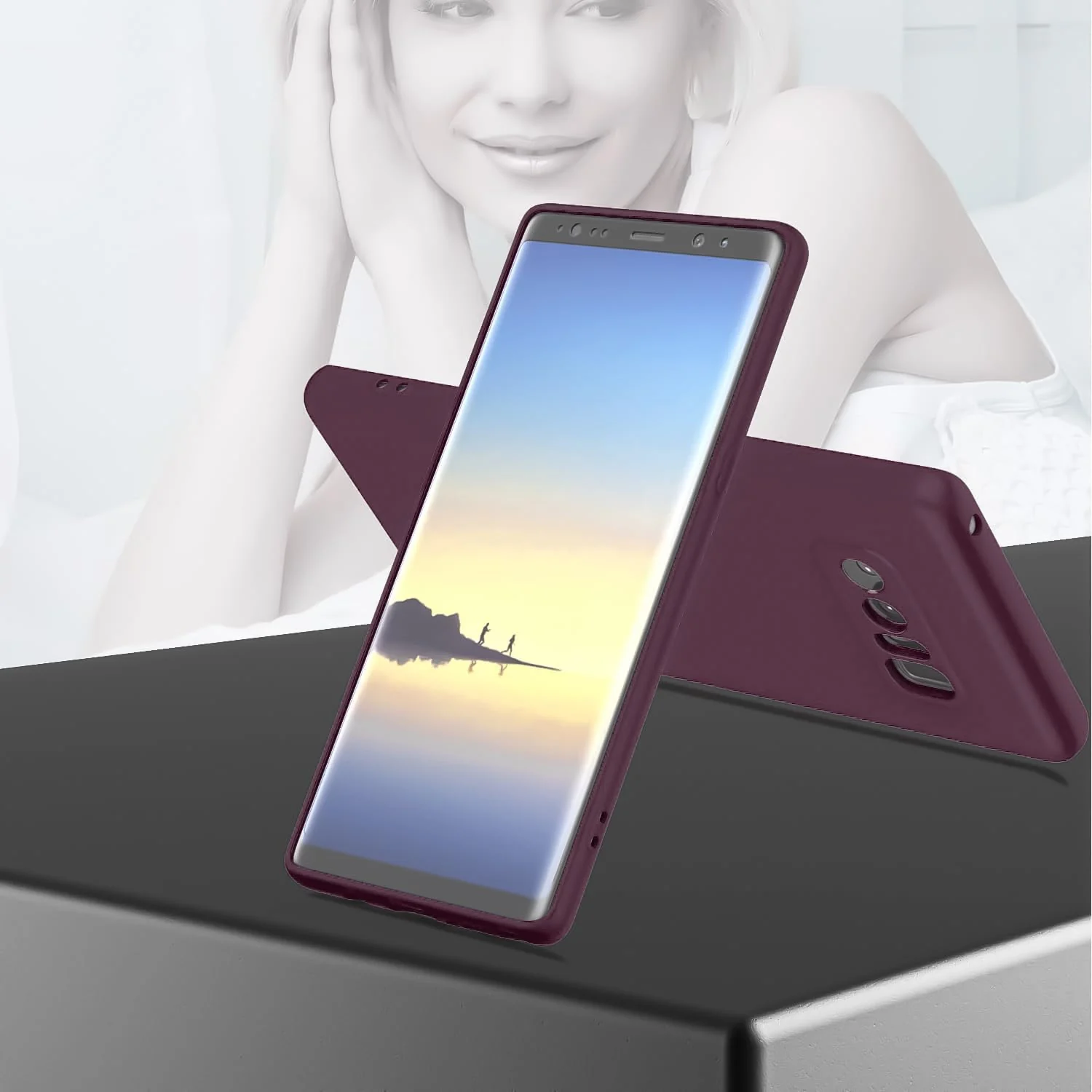 DL3 Mobilak Liquid Silicone Protective Case with Soft Microfiber Lining with Full Camera Protection for Samsung Galaxy Note 8 - Wine Red
